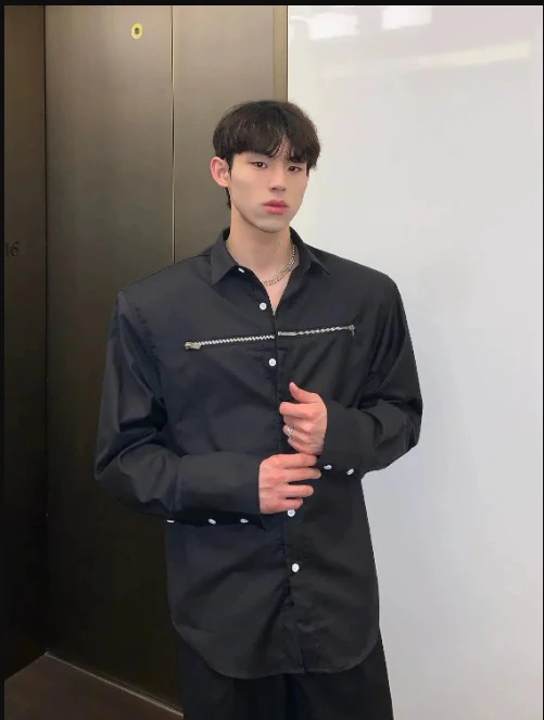 Korean Style Zip Details Long-sleeved Shirt