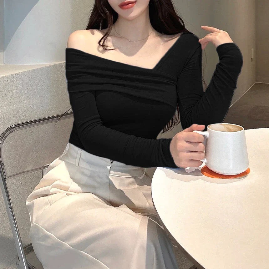 Korean Way Overlpped Off Shoulder Top - Image 13