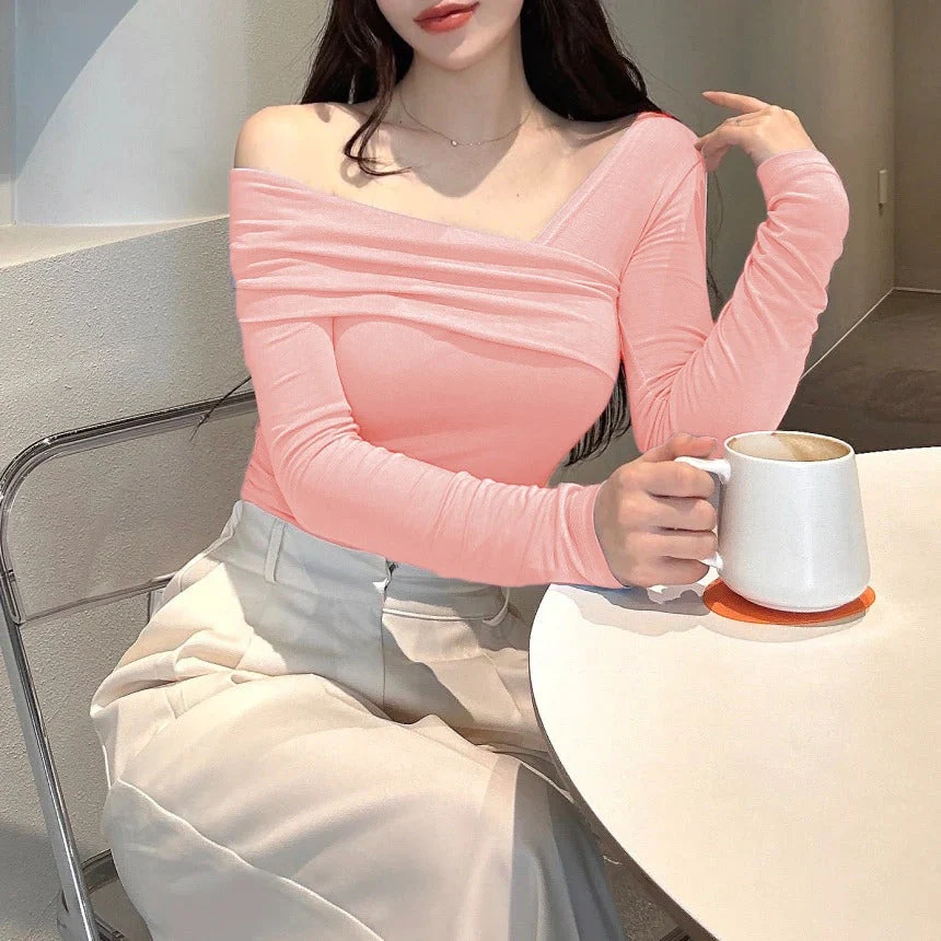 Korean Way Overlpped Off Shoulder Top - Image 2