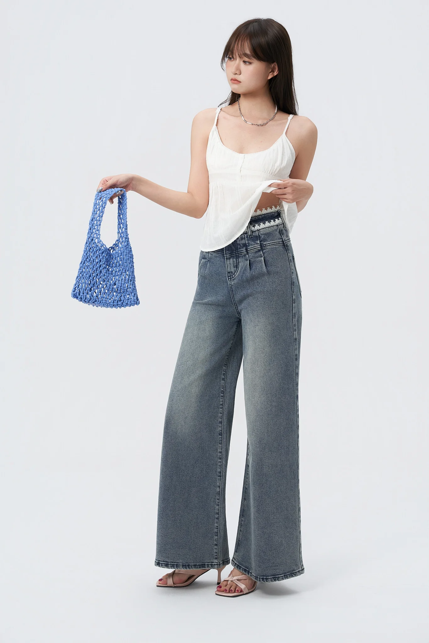 Laced Pleat Wide Leg Jeans - Image 2