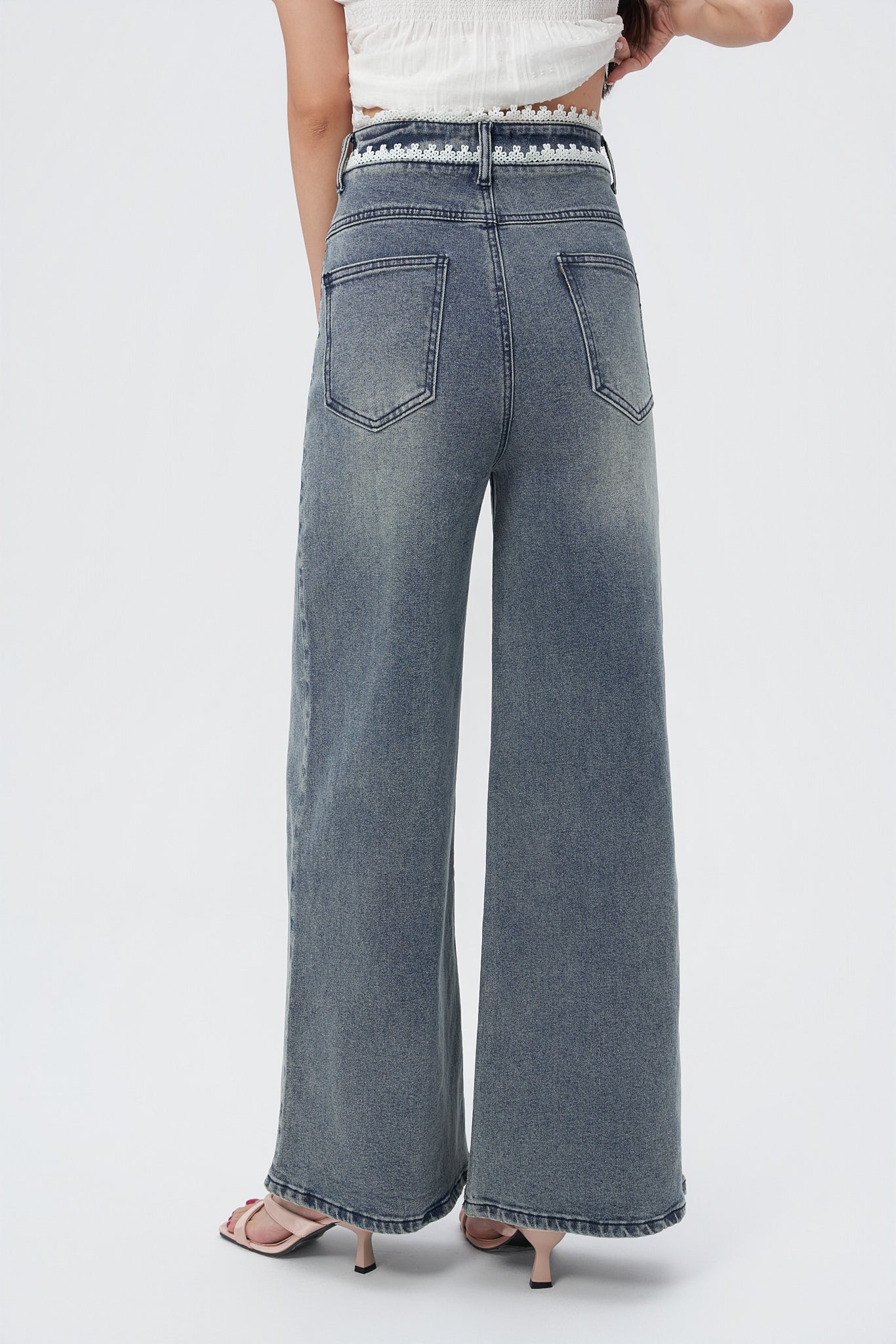 Laced Pleat Wide Leg Jeans - Image 6