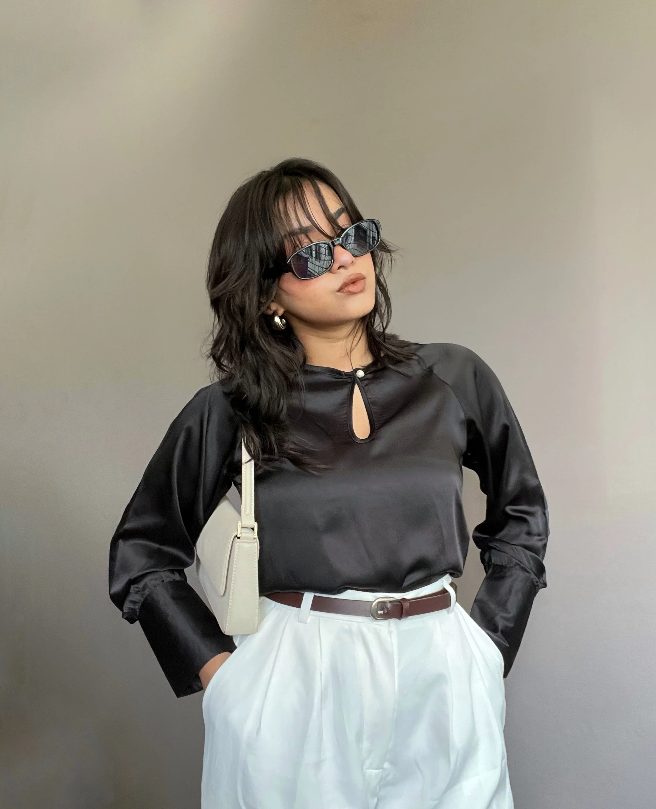 Loose Satin Blouse With Wide Puff Sleeve - Image 3
