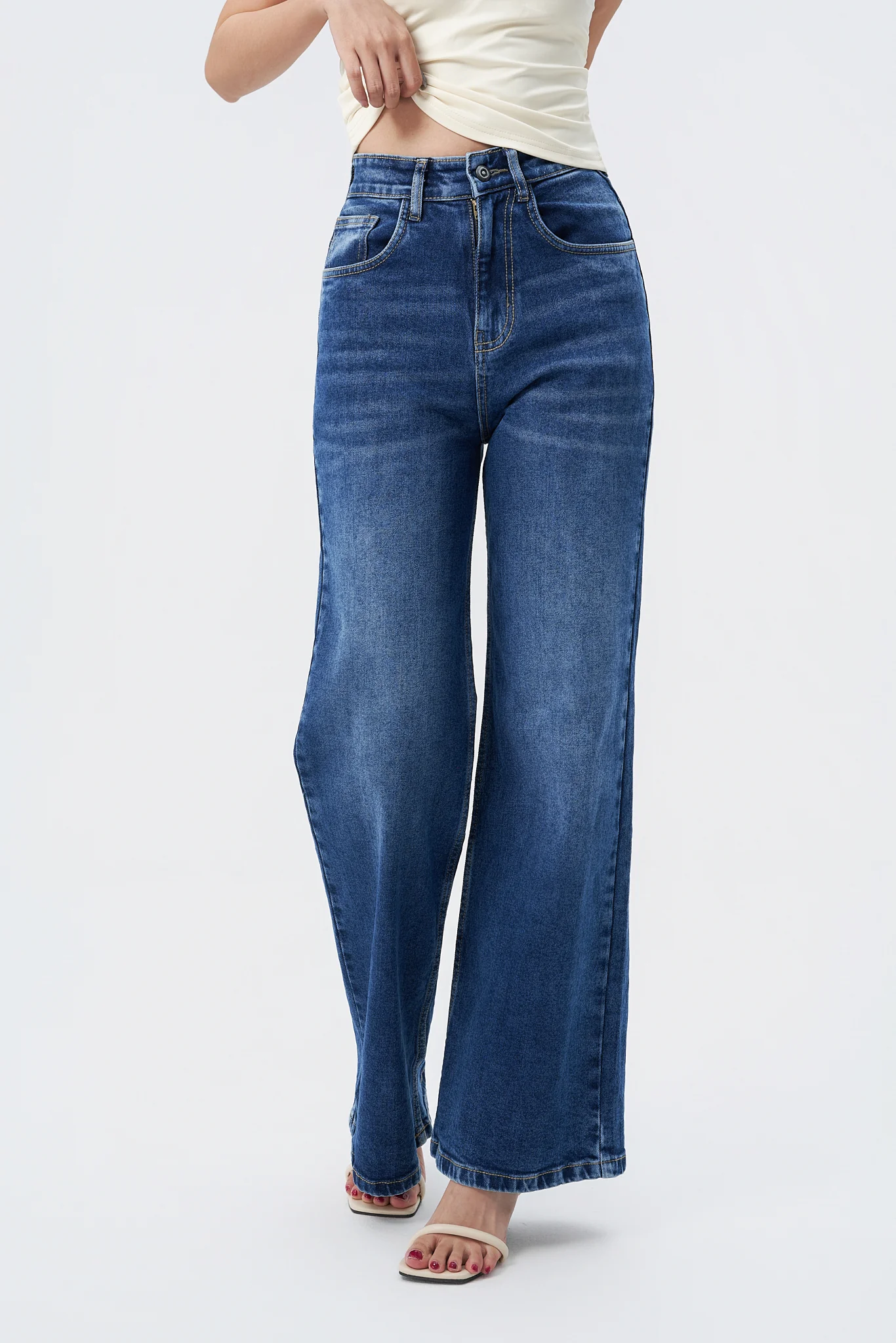 Mid Blue Overcast Wash High Waist Wide Leg Jeans - Image 10