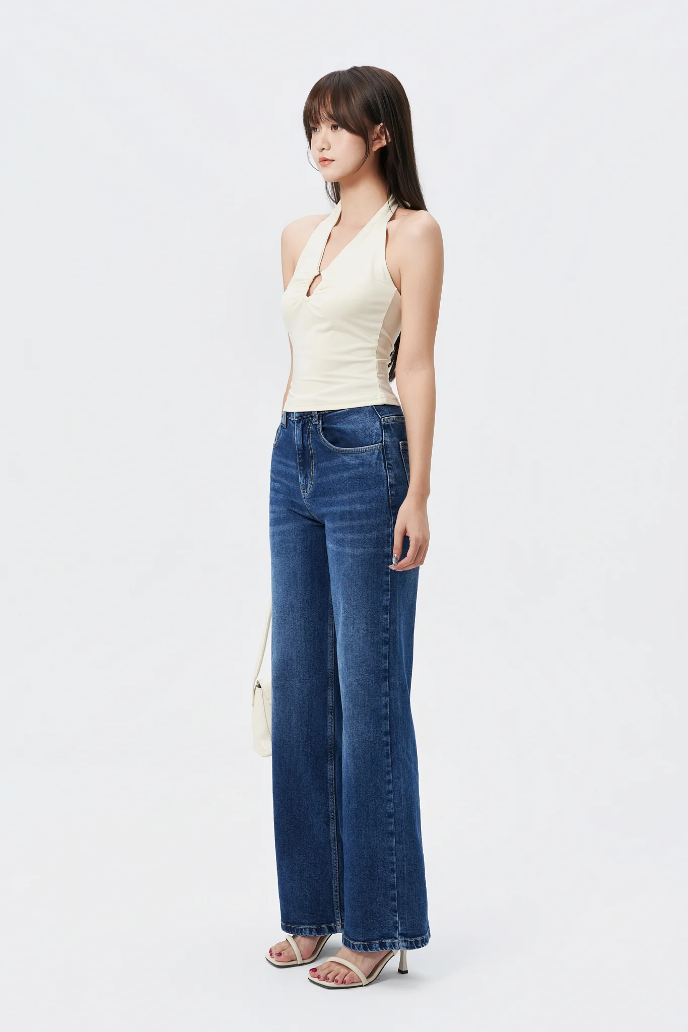 Mid Blue Overcast Wash High Waist Wide Leg Jeans - Image 11