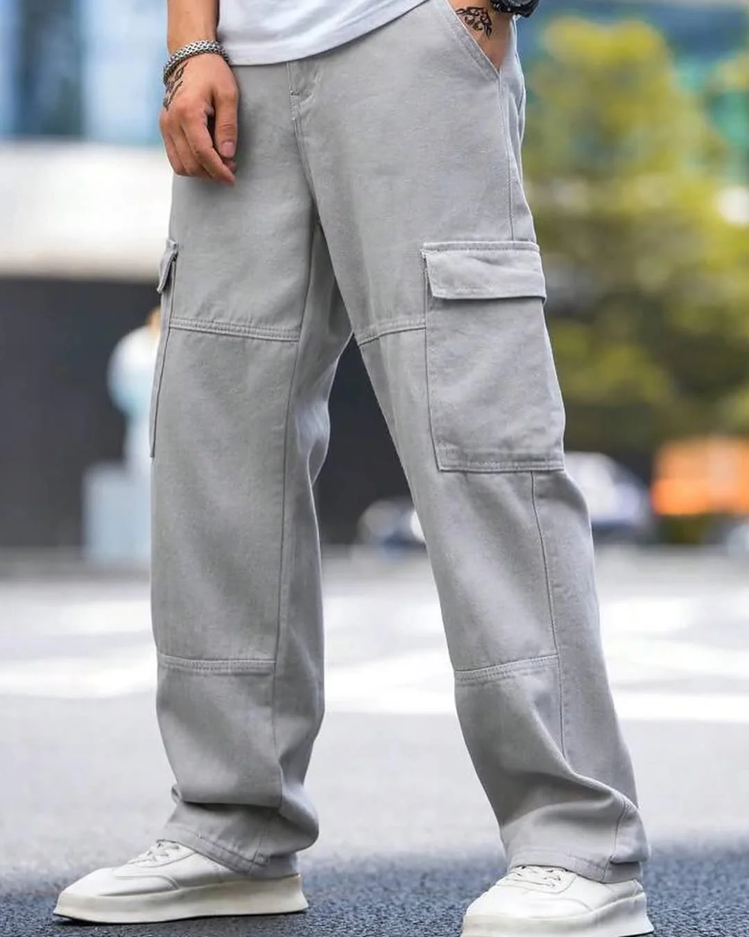 Moonstone Grey Flap Pocket Side Cargo Jeans - Image 9