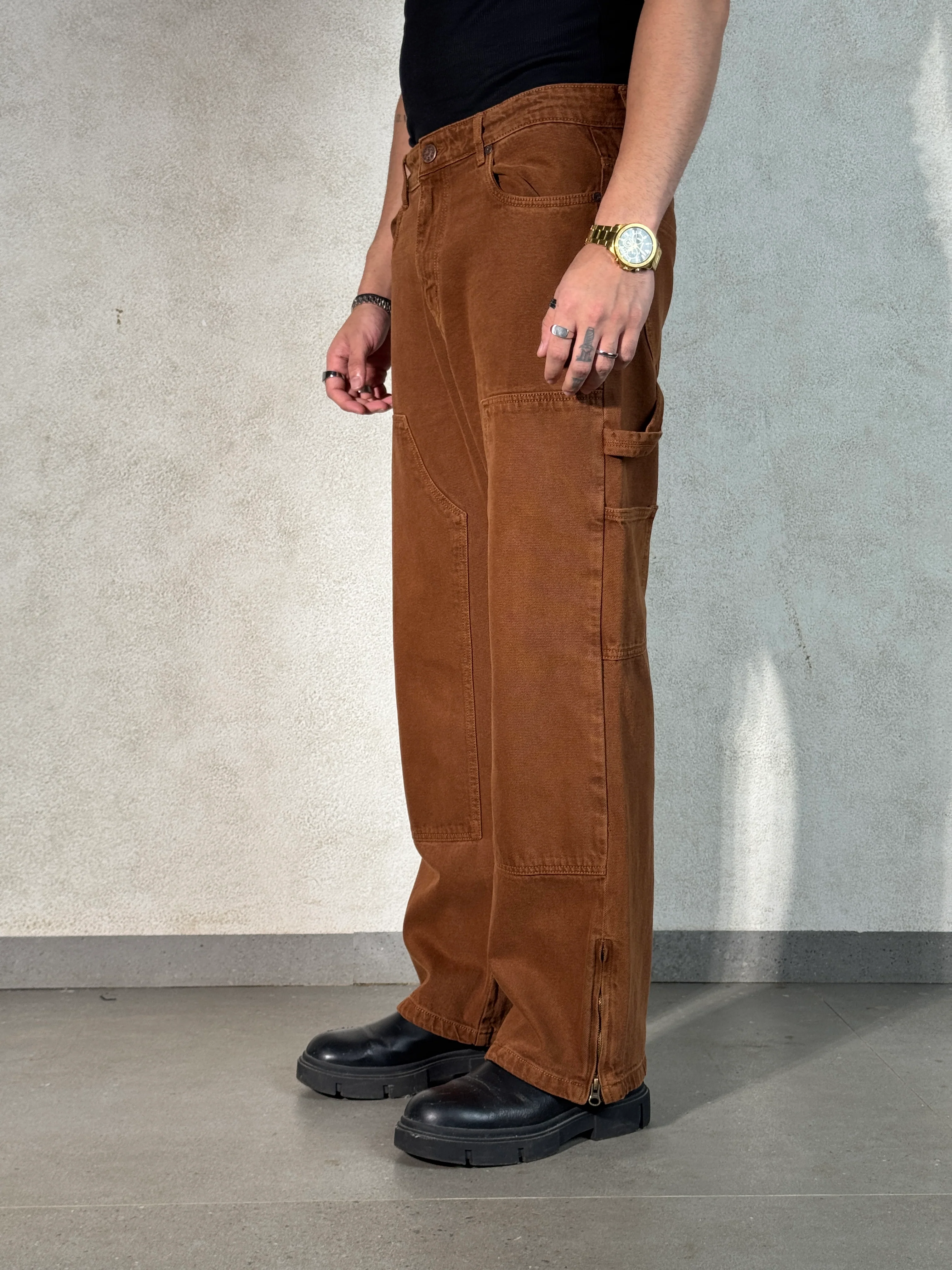 Mud Khaki Carpenter Loose Straight Jeans - Image 3