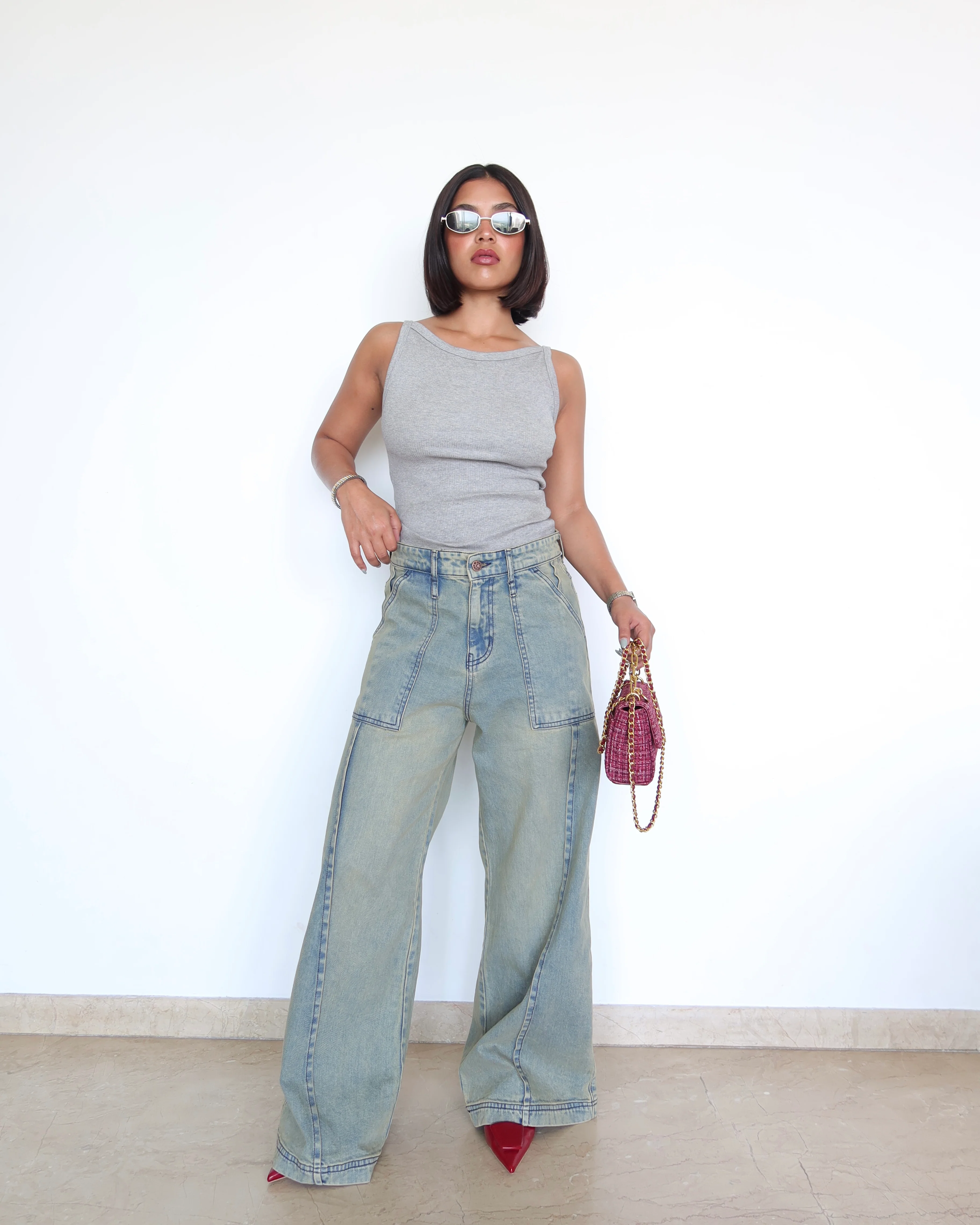 Muted Blue Baggy Wide Leg Jeans - Image 11