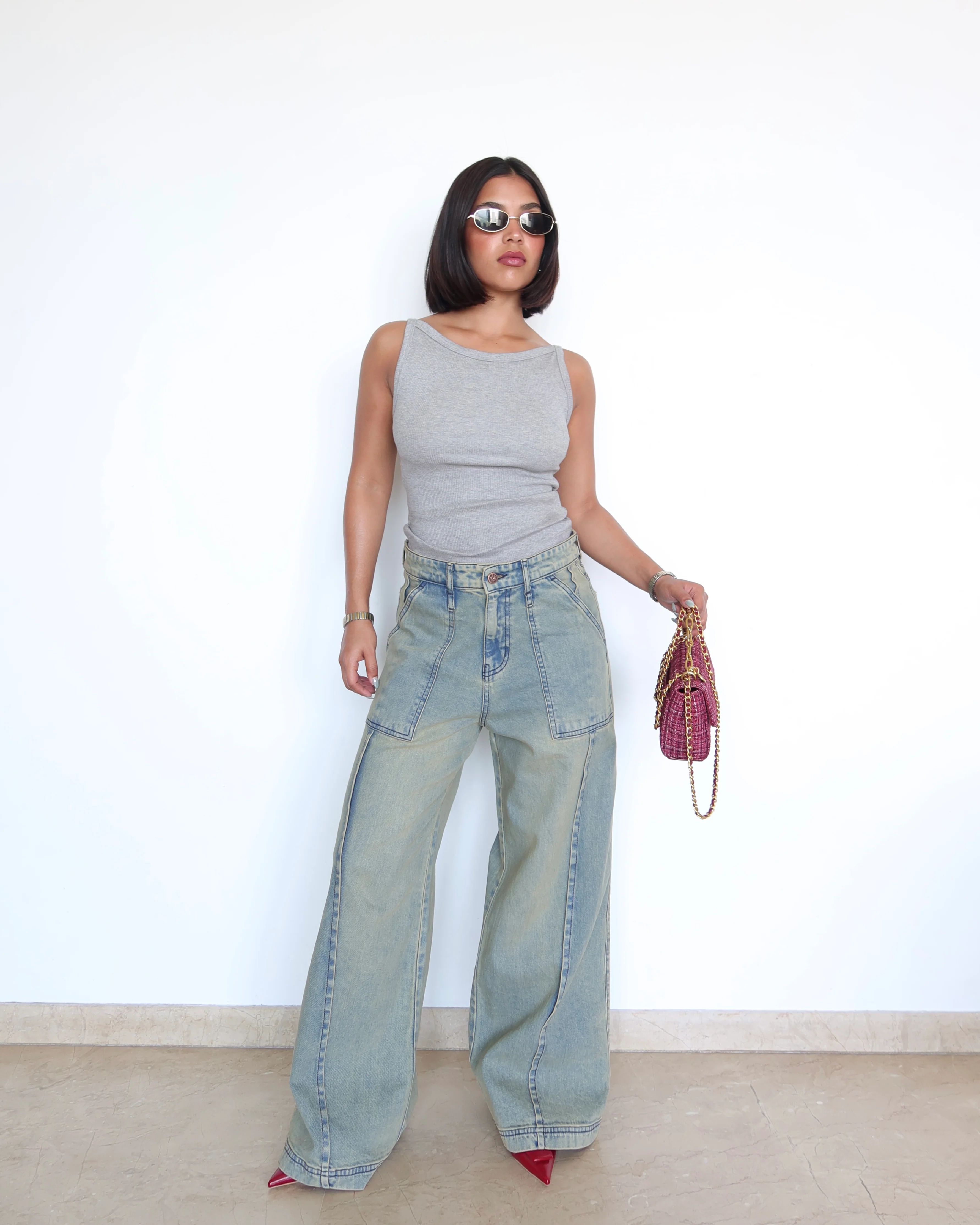 Muted Blue Baggy Wide Leg Jeans - Image 13