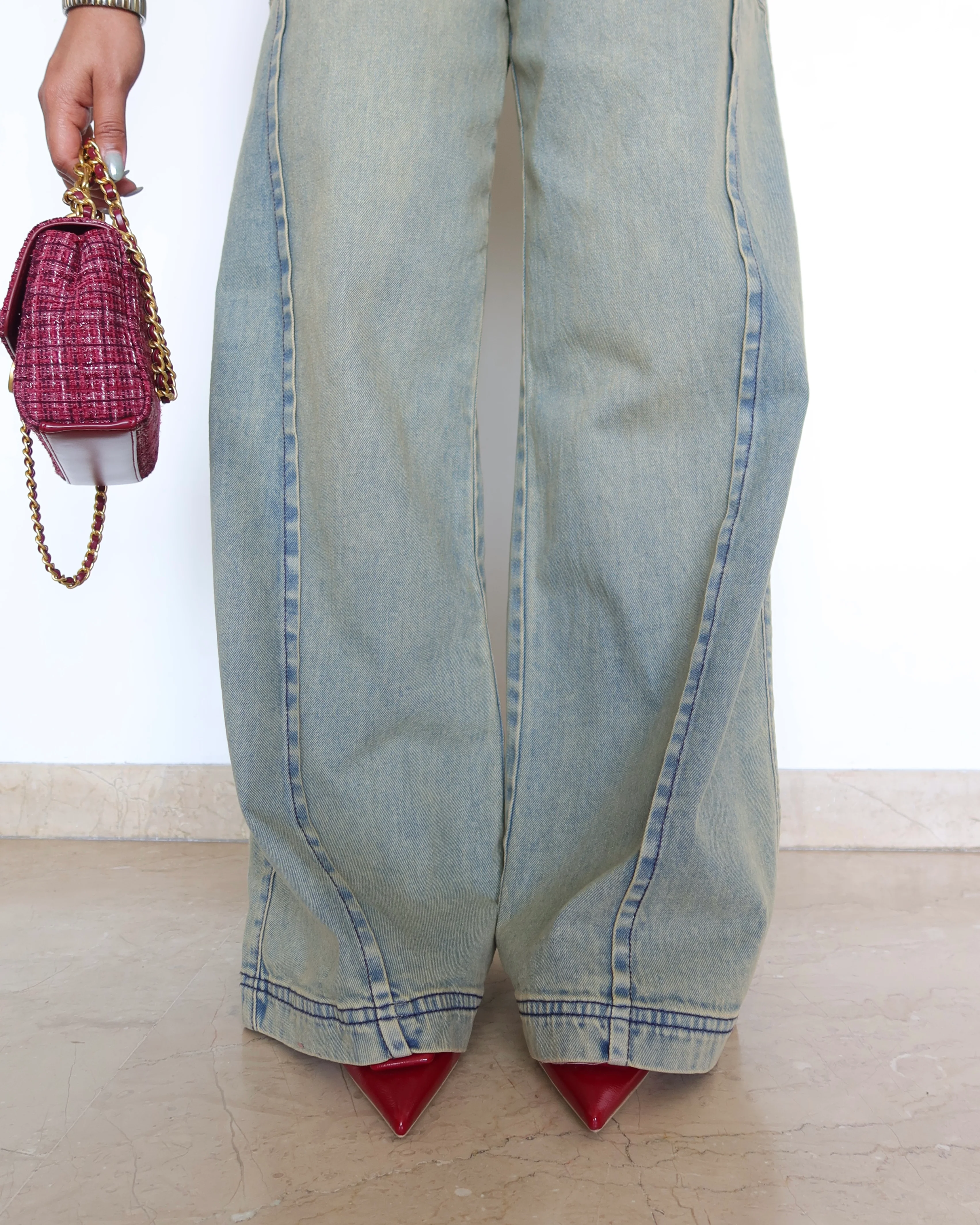 Muted Blue Baggy Wide Leg Jeans - Image 3
