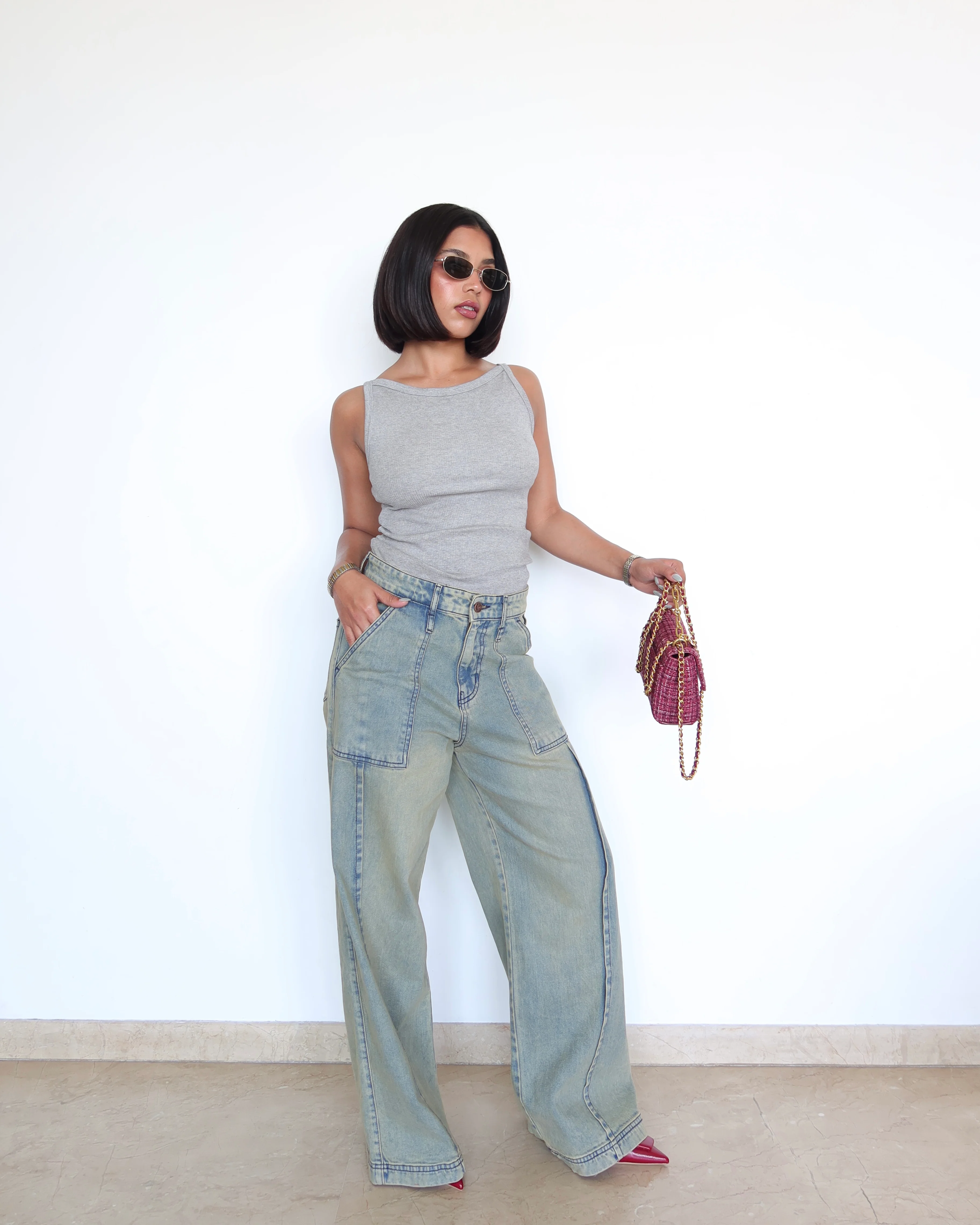 Muted Blue Baggy Wide Leg Jeans - Image 9