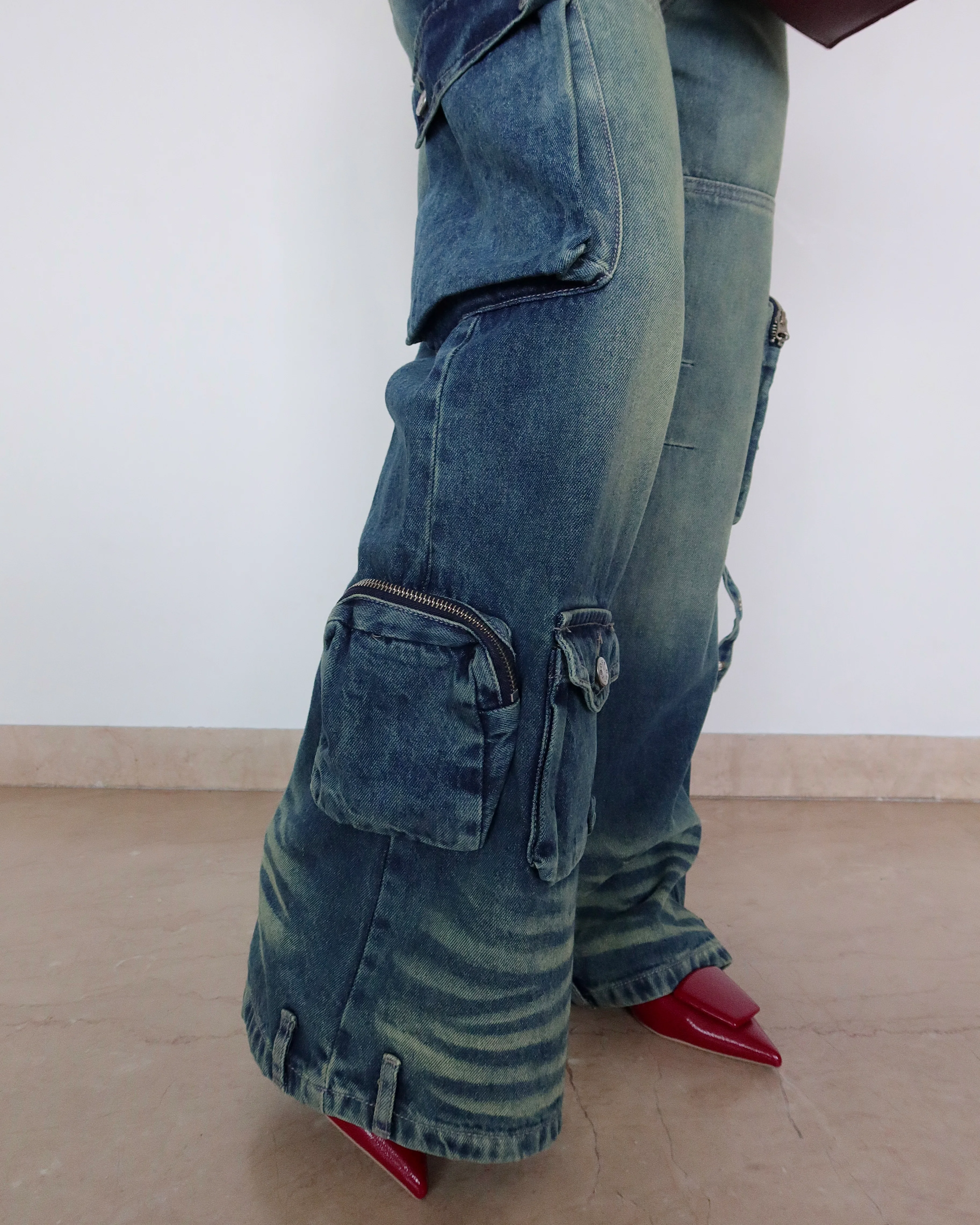Navy Solar Wide Leg Cargo Jeans - Image 4