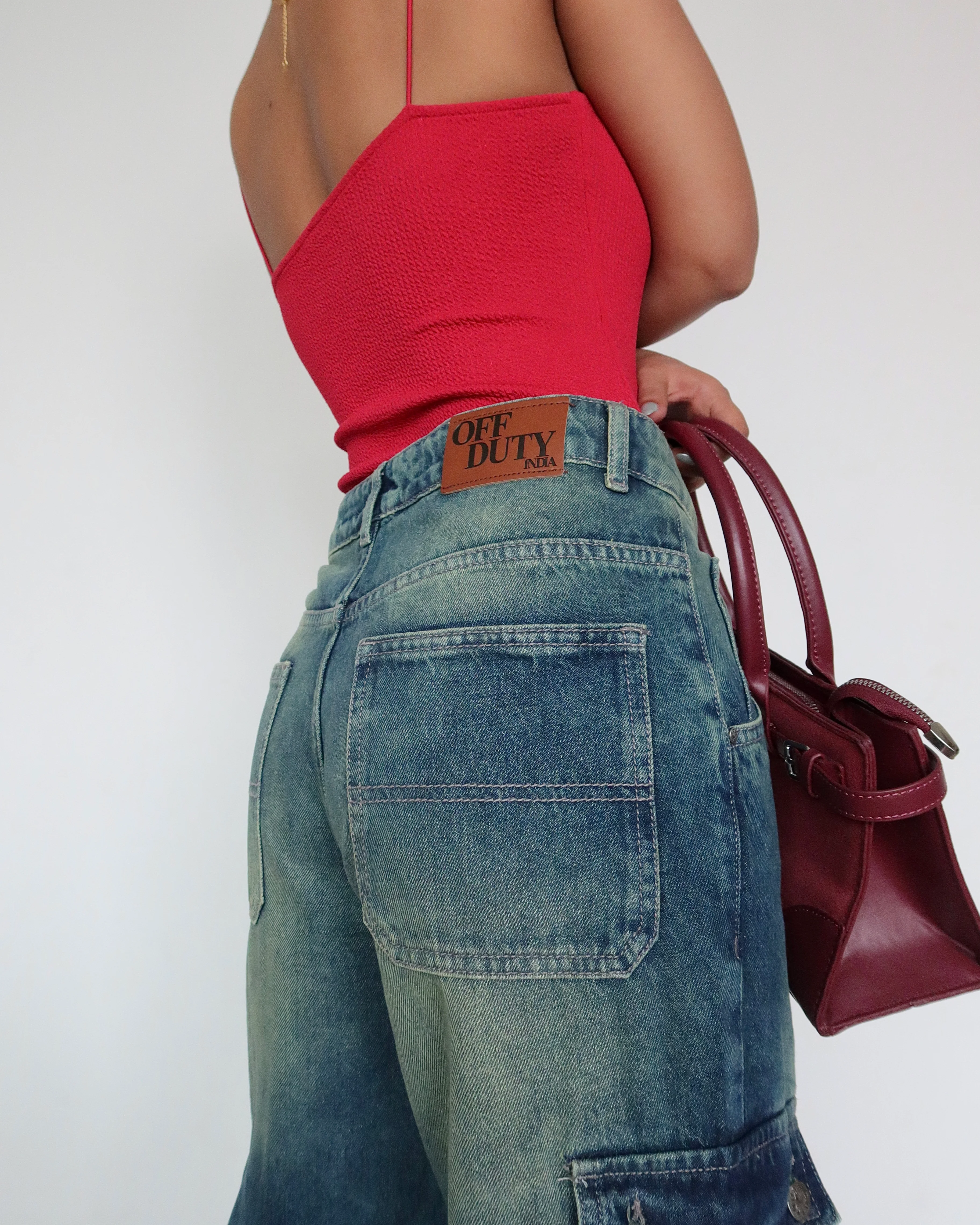 Navy Solar Wide Leg Cargo Jeans - Image 5