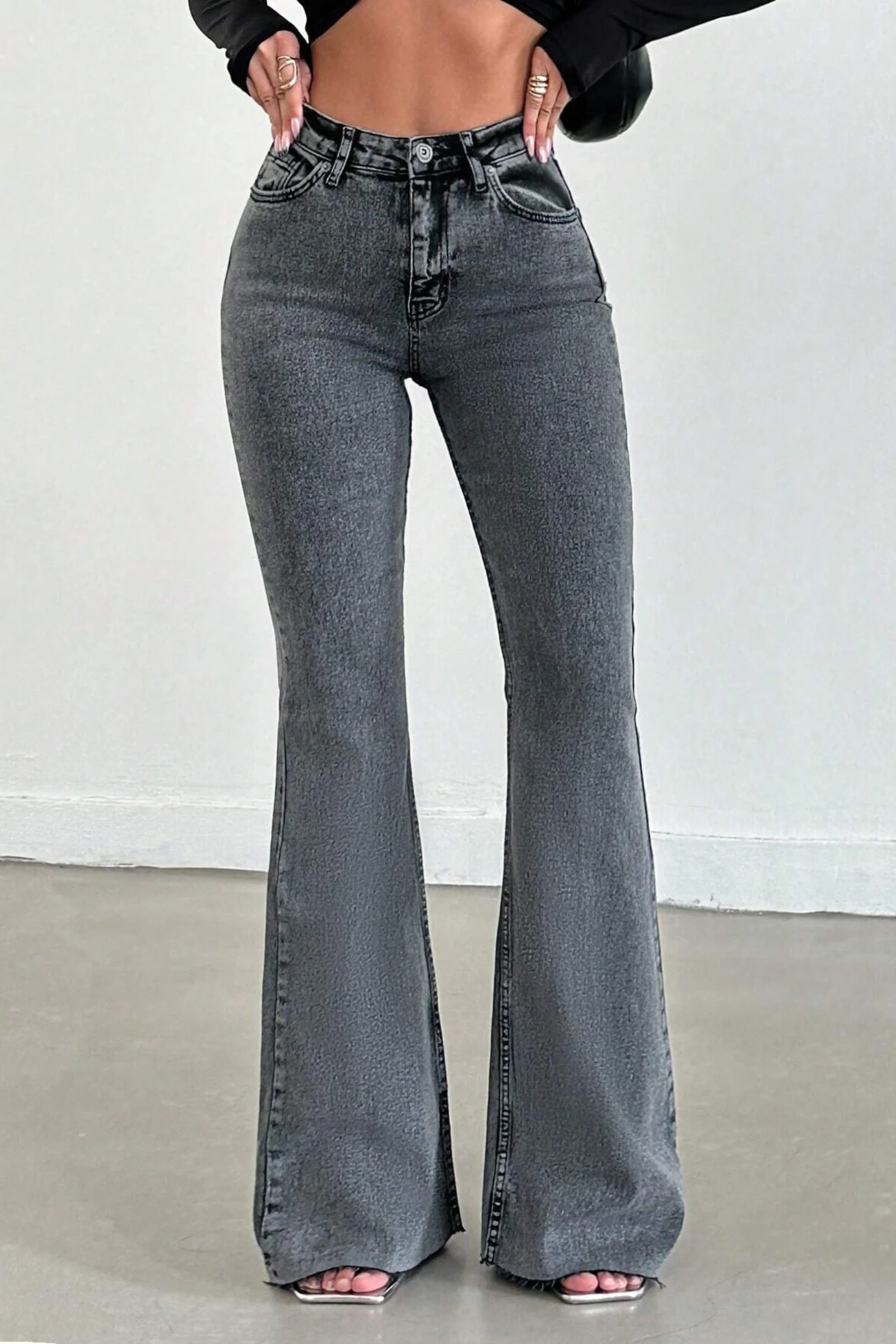Neutral Grey Bootleg High Rise Jeans - Image 4
