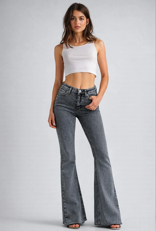 Neutral Grey Bootleg High Rise Jeans - Image 5