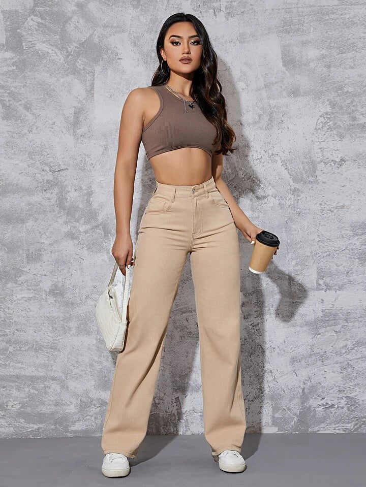 Neutral Nude Tone Straight leg Jeans - Image 5
