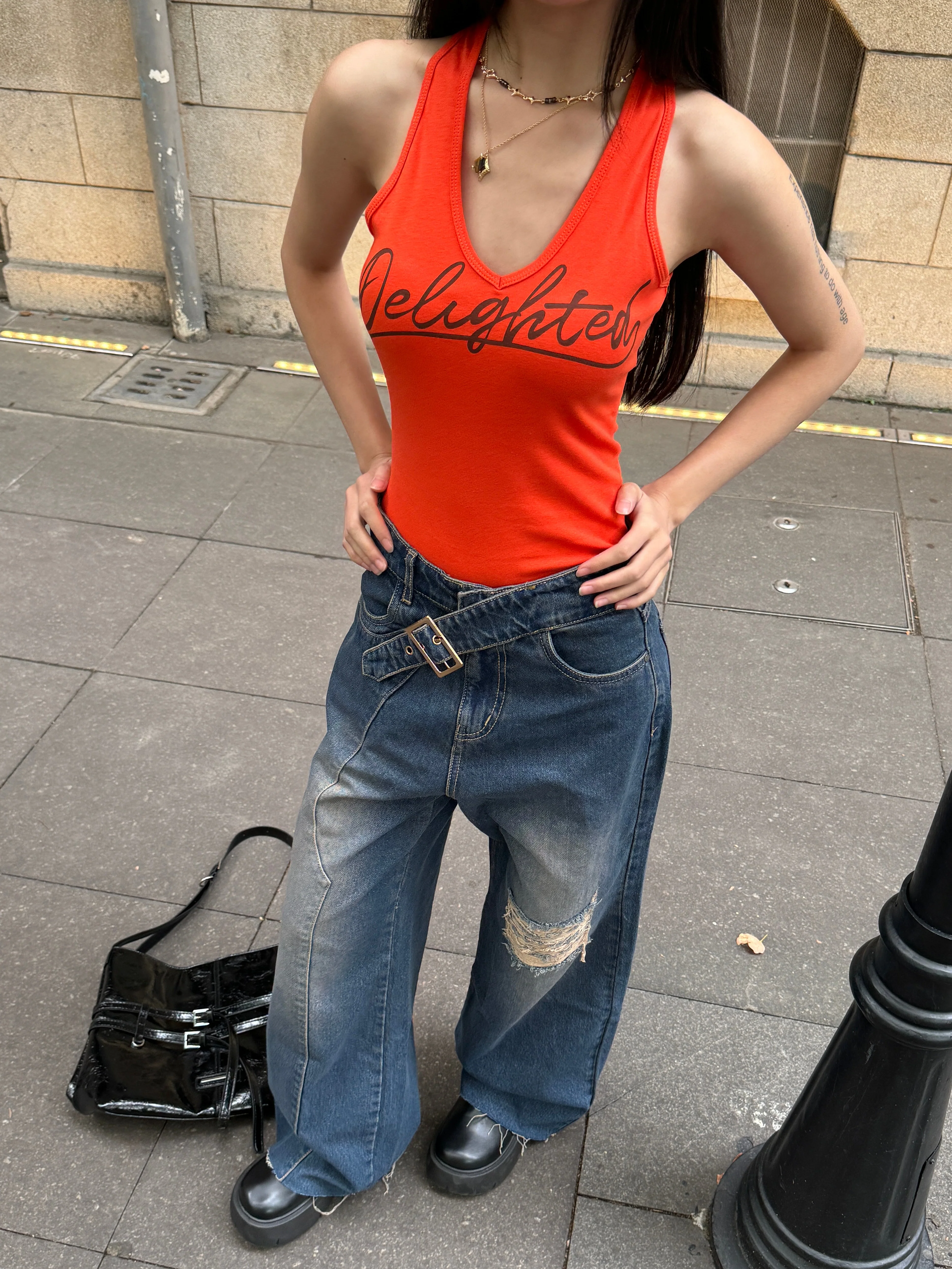 Off Beat Distressed Blue Baggy Jeans - Image 10