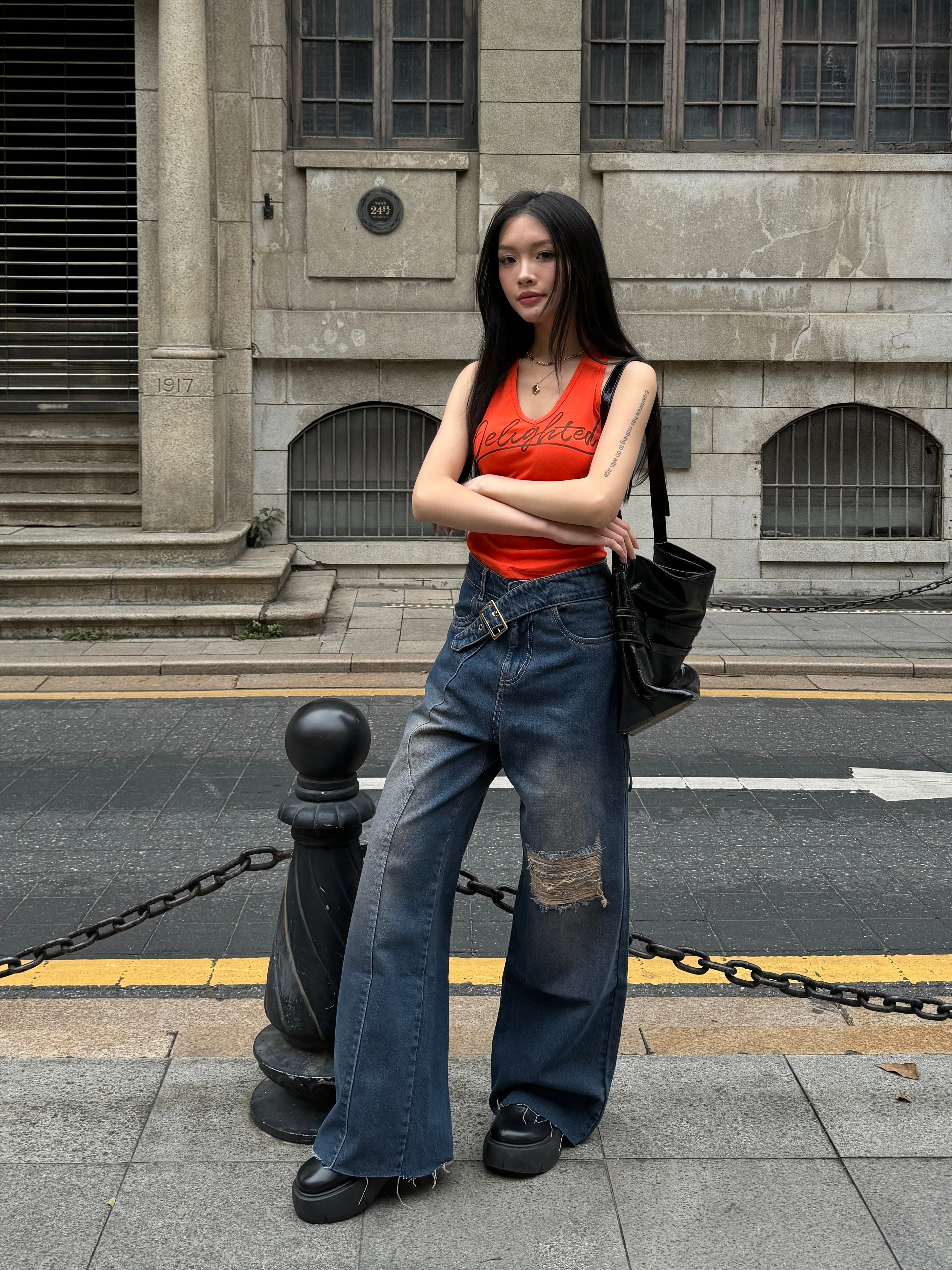 Off Beat Distressed Blue Baggy Jeans - Image 12