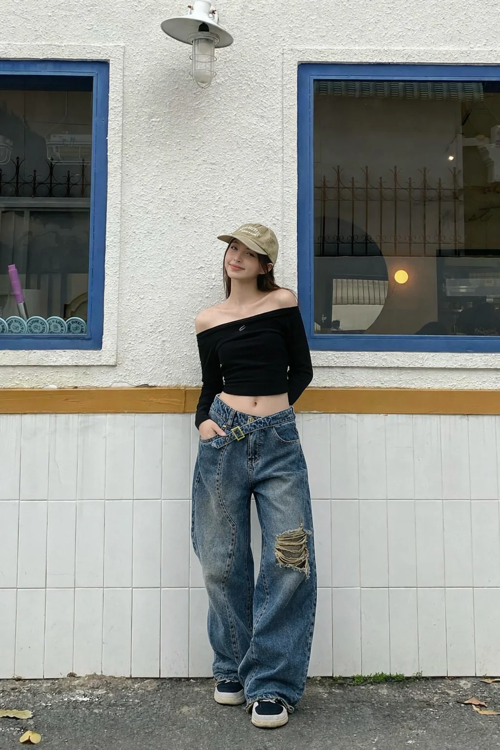 Off Beat Distressed Blue Baggy Jeans - Image 2