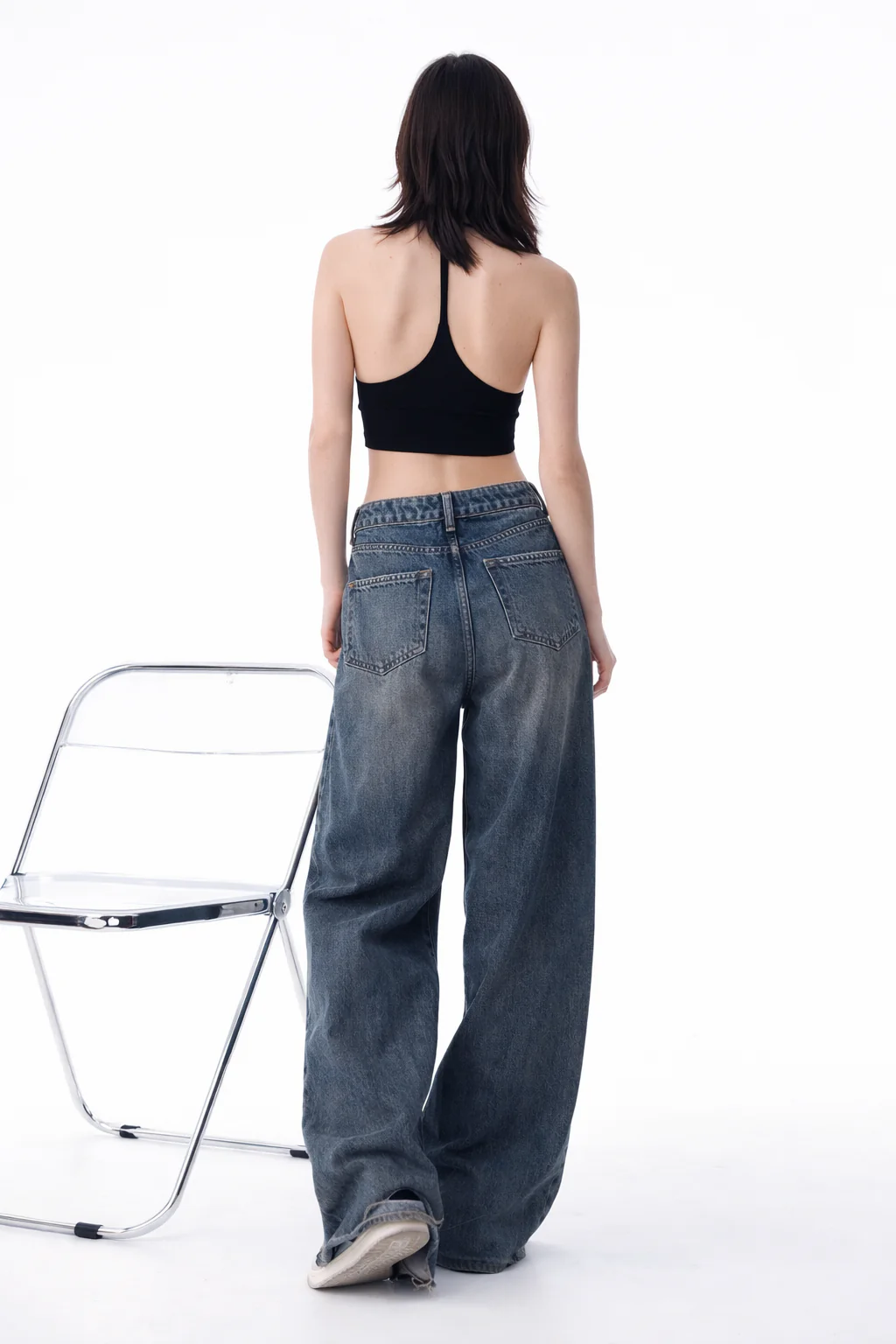 Off Beat Distressed Blue Baggy Jeans - Image 3