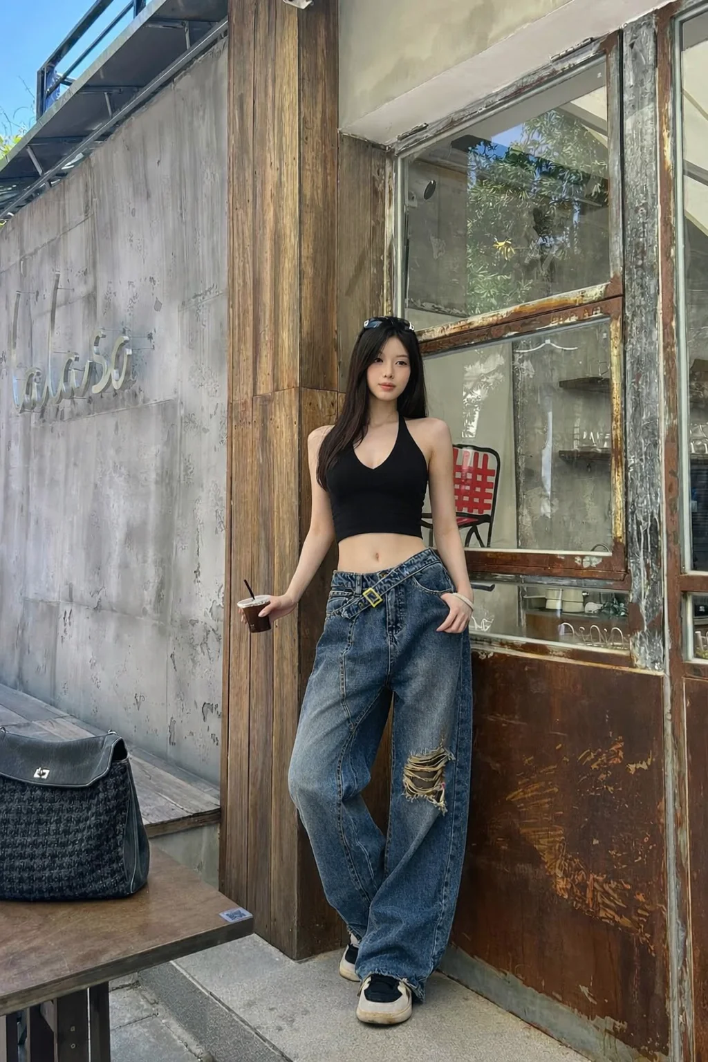 Off Beat Distressed Blue Baggy Jeans - Image 6
