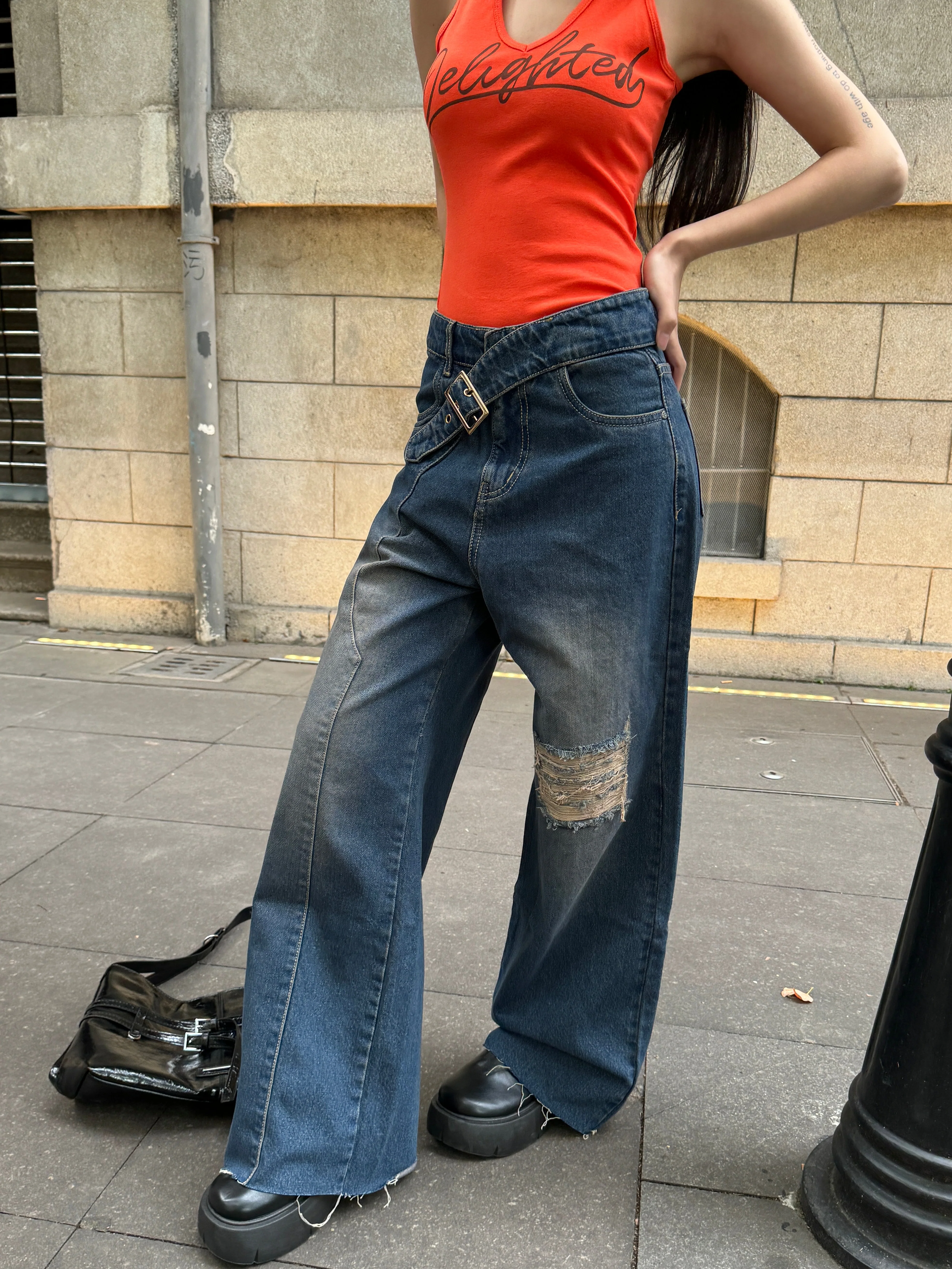 Off Beat Distressed Blue Baggy Jeans - Image 8