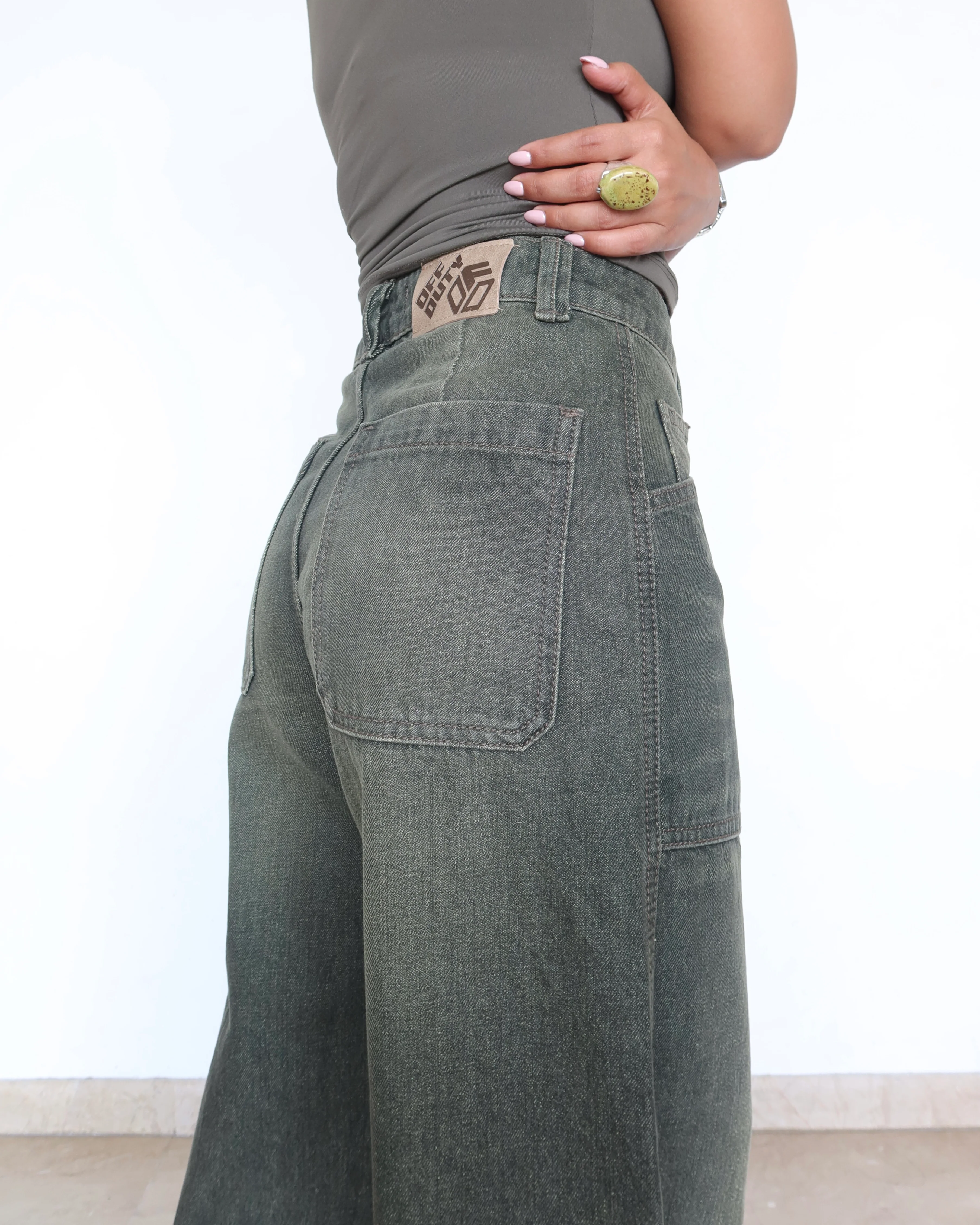 Olive Edit Baggy Wide Leg Jeans - Image 3