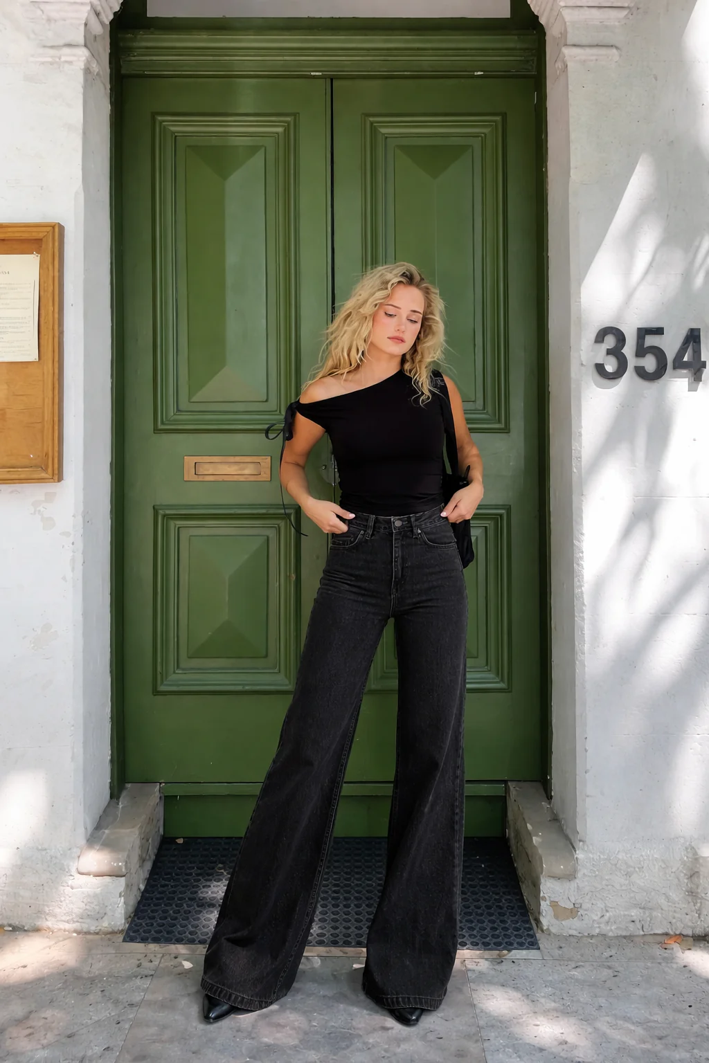 Onyx Black Stone Wash Wide Leg High Rise Jeans - Image 2
