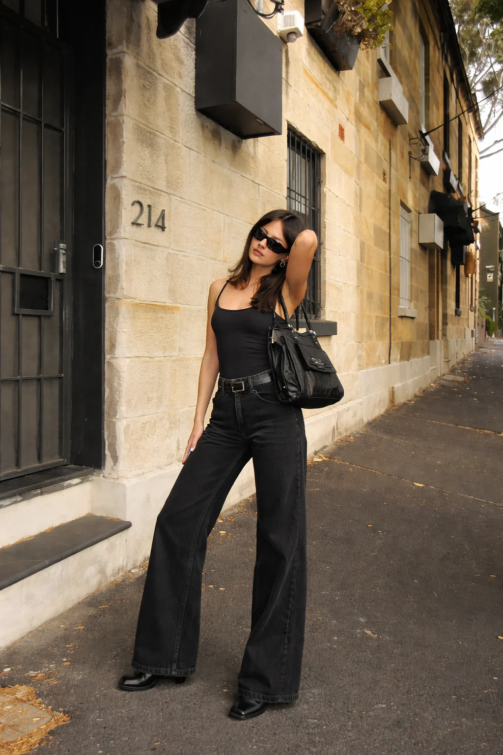 Onyx Black Stone Wash Wide Leg High Rise Jeans - Image 4