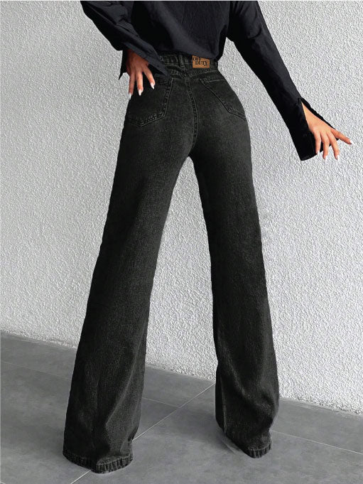 Onyx Black Stone Wash Wide Leg High Rise Jeans - Image 7