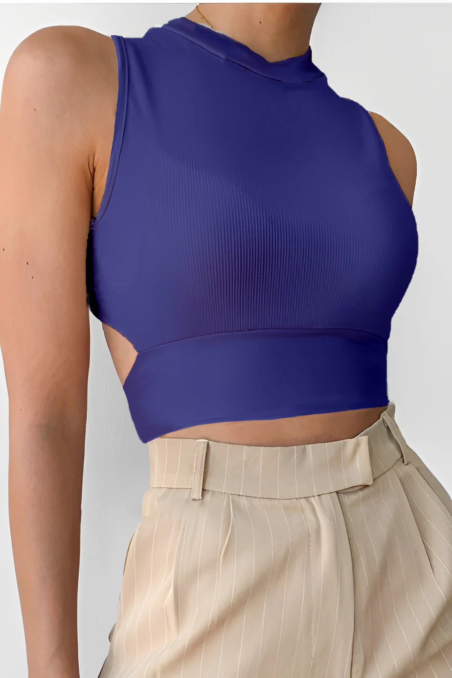 Open Back Halter Top With Back Tie - Image 2