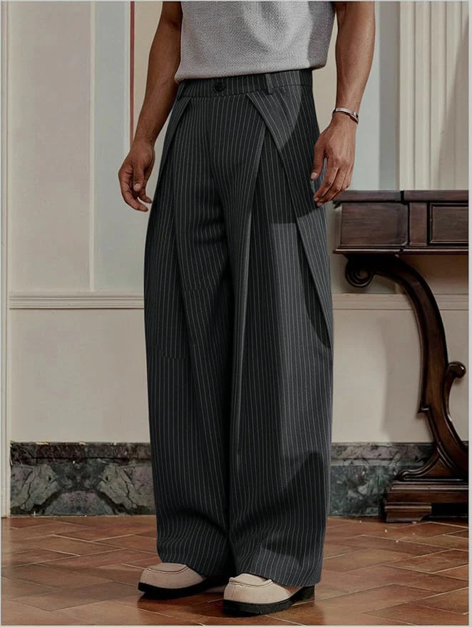 Overfold Stripes Draped Trousers - Image 6