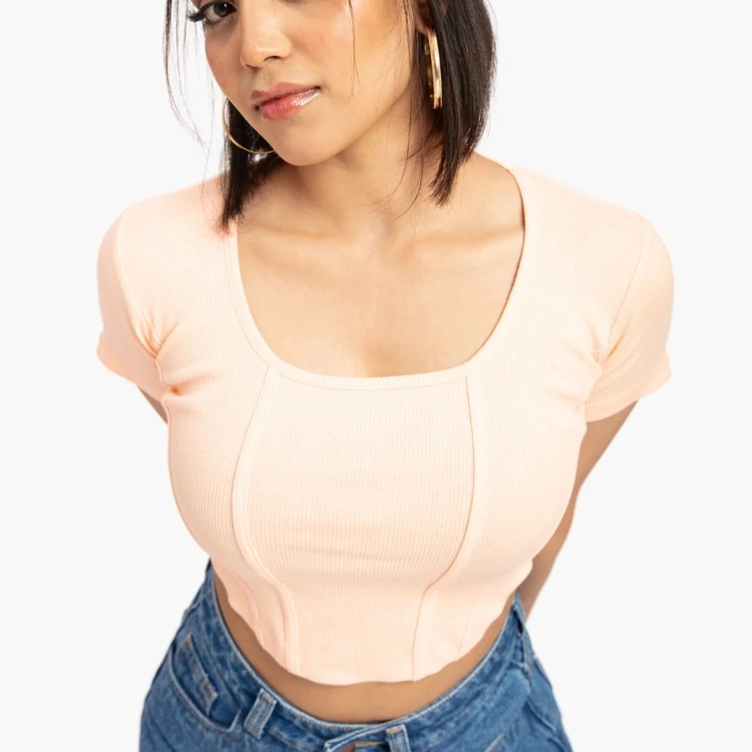 Peach Corset Curve Hem Crop Top - Image 2
