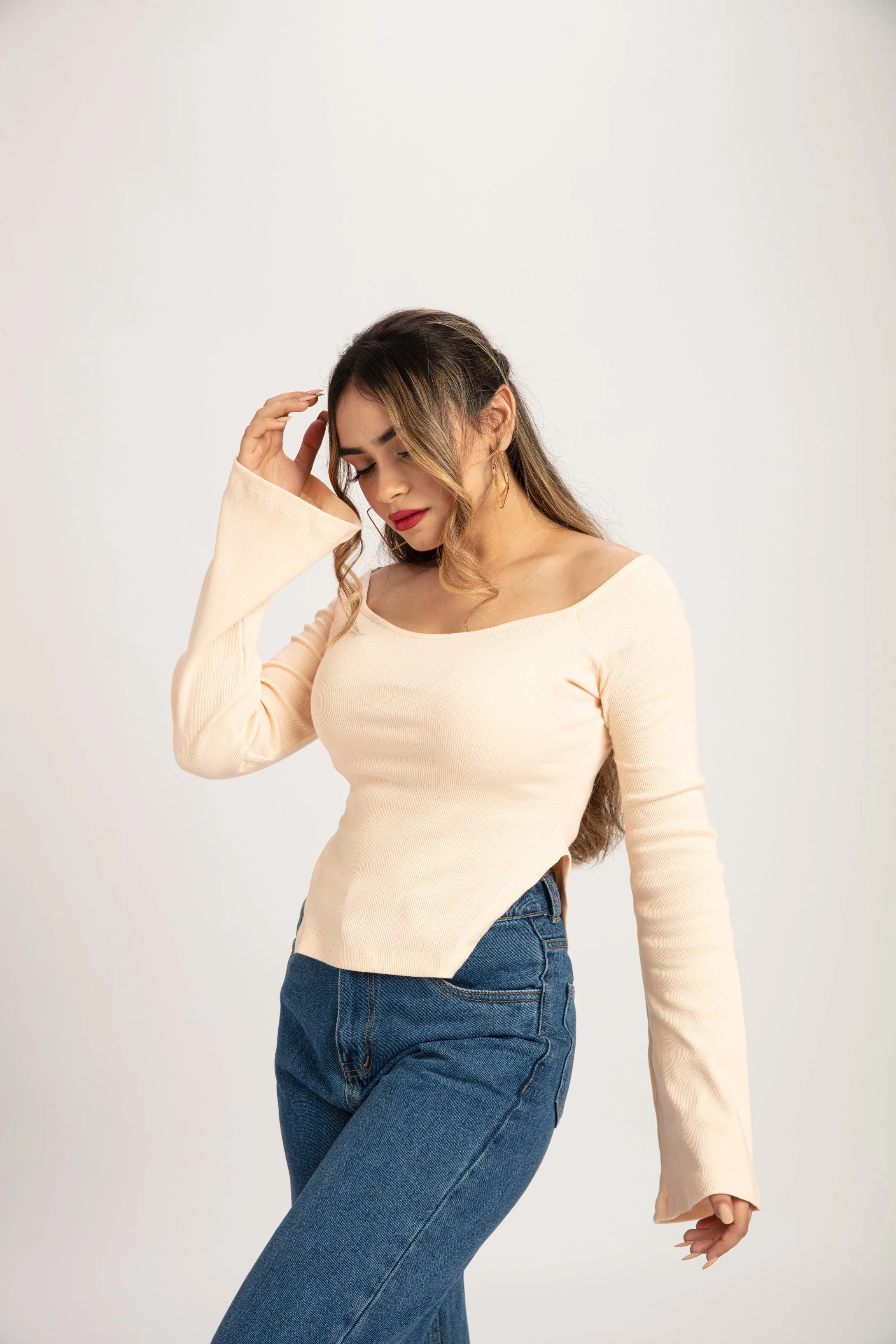 Peachy Rib Asymmetric Milkmaid Top - Image 4