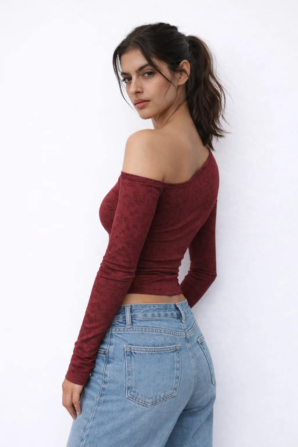 Petal Mesh Drop Shoulder Fitted Top - Image 10