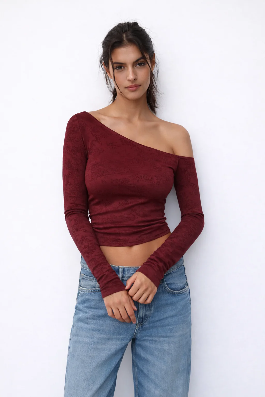 Petal Mesh Drop Shoulder Fitted Top - Image 12