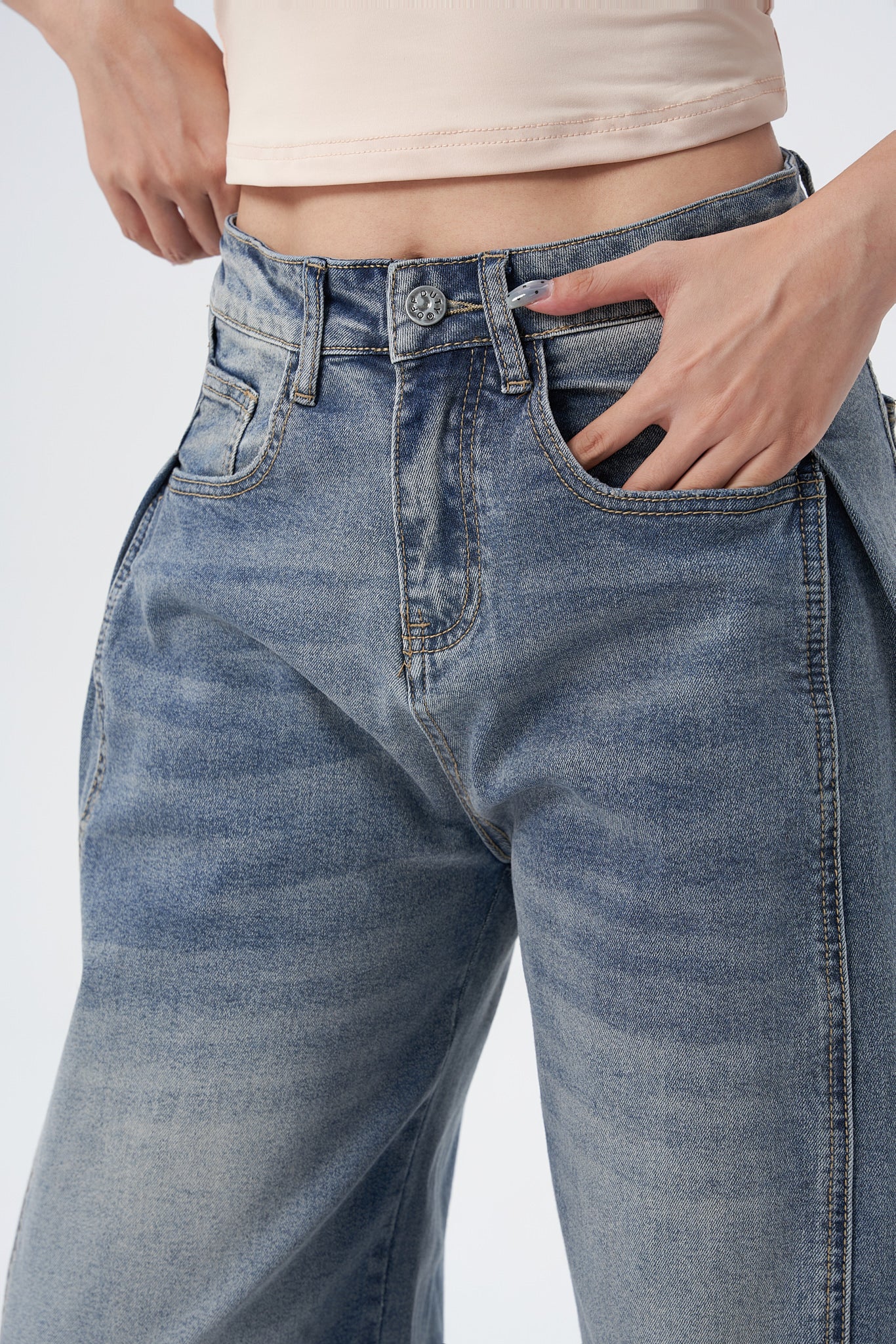Pleat Panel Wide Leg Jeans - Image 2