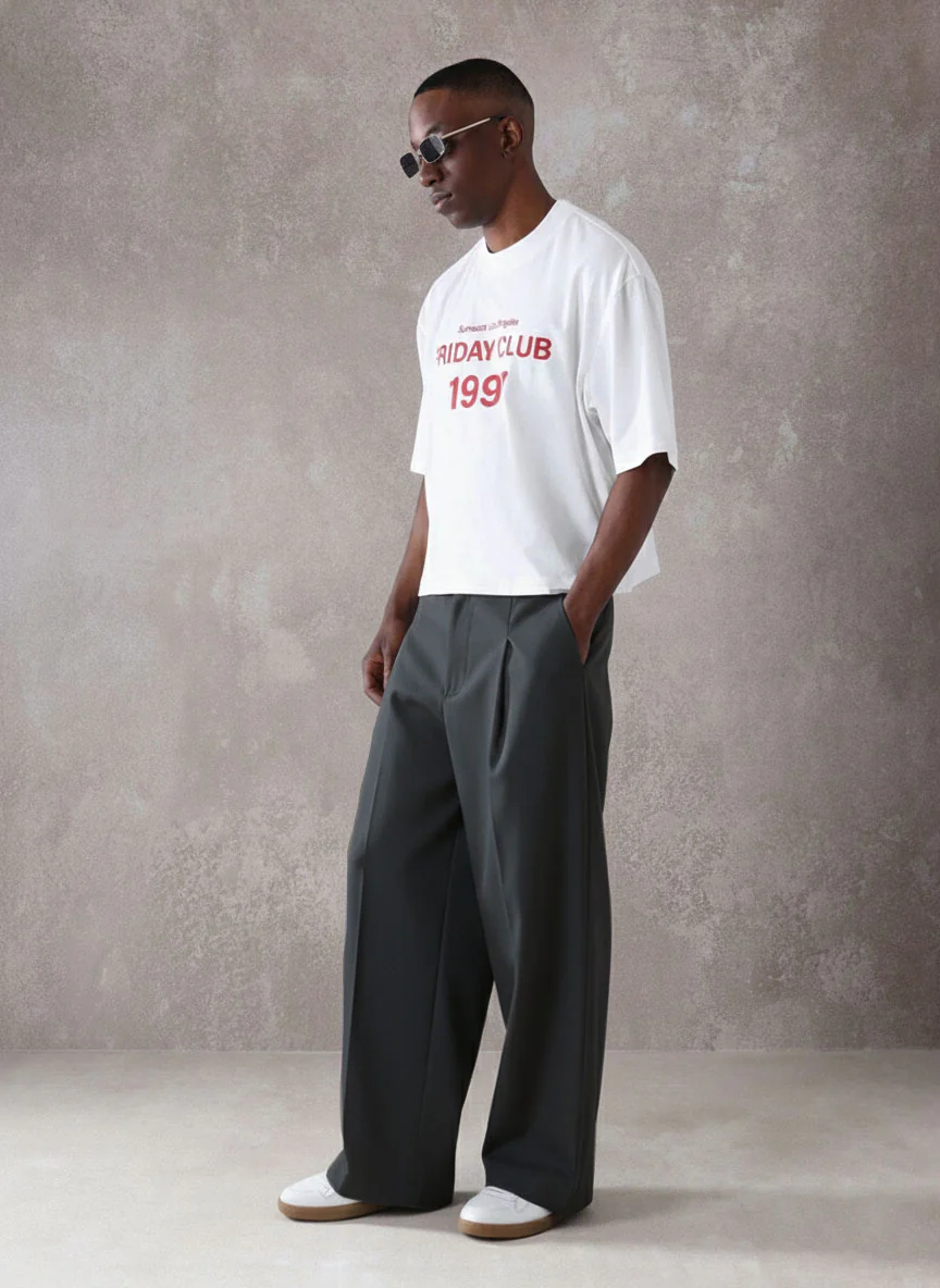 Pleated Minimal Wide Leg Trousers - Image 4