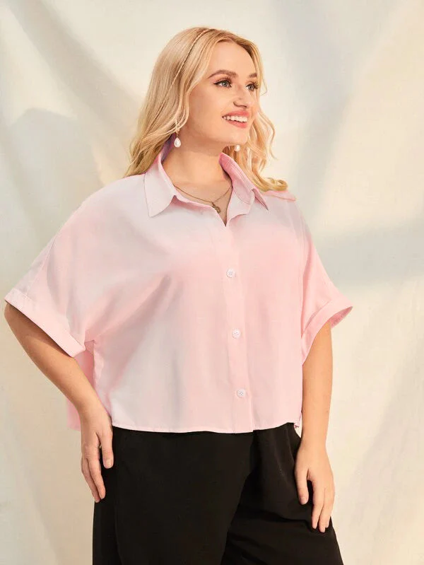 Plus Size Extended Cap Sleeves Short Shirt - Image 10