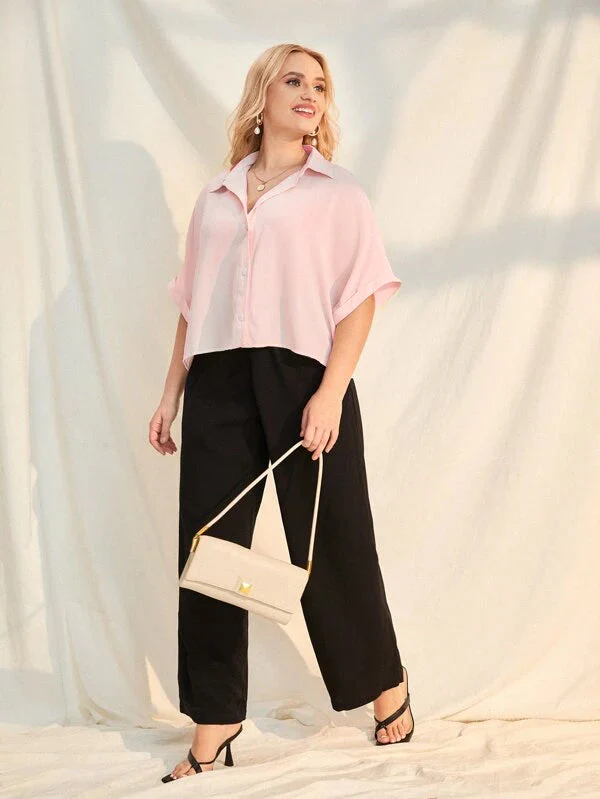 Plus Size Extended Cap Sleeves Short Shirt - Image 13