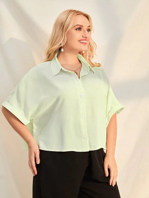 Plus Size Extended Cap Sleeves Short Shirt - Image 15