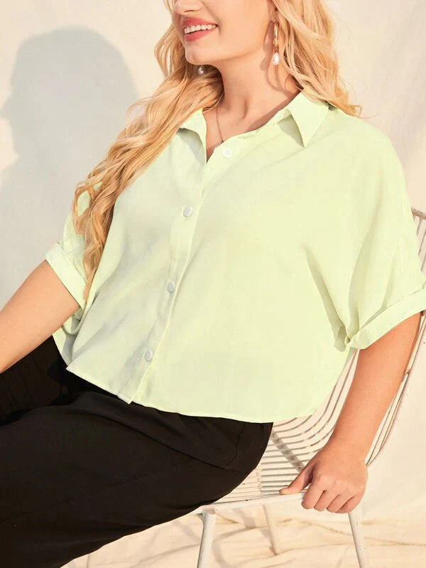 Plus Size Extended Cap Sleeves Short Shirt - Image 8