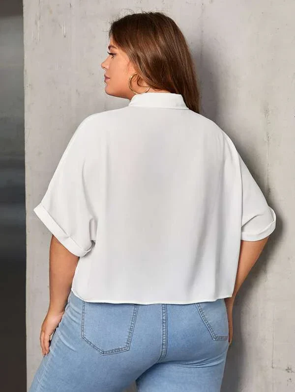 Plus Size Extended Cap Sleeves Short Shirt - Image 9