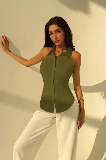 Polo Collar Shirt With Snatch Tie Waist - Image 23