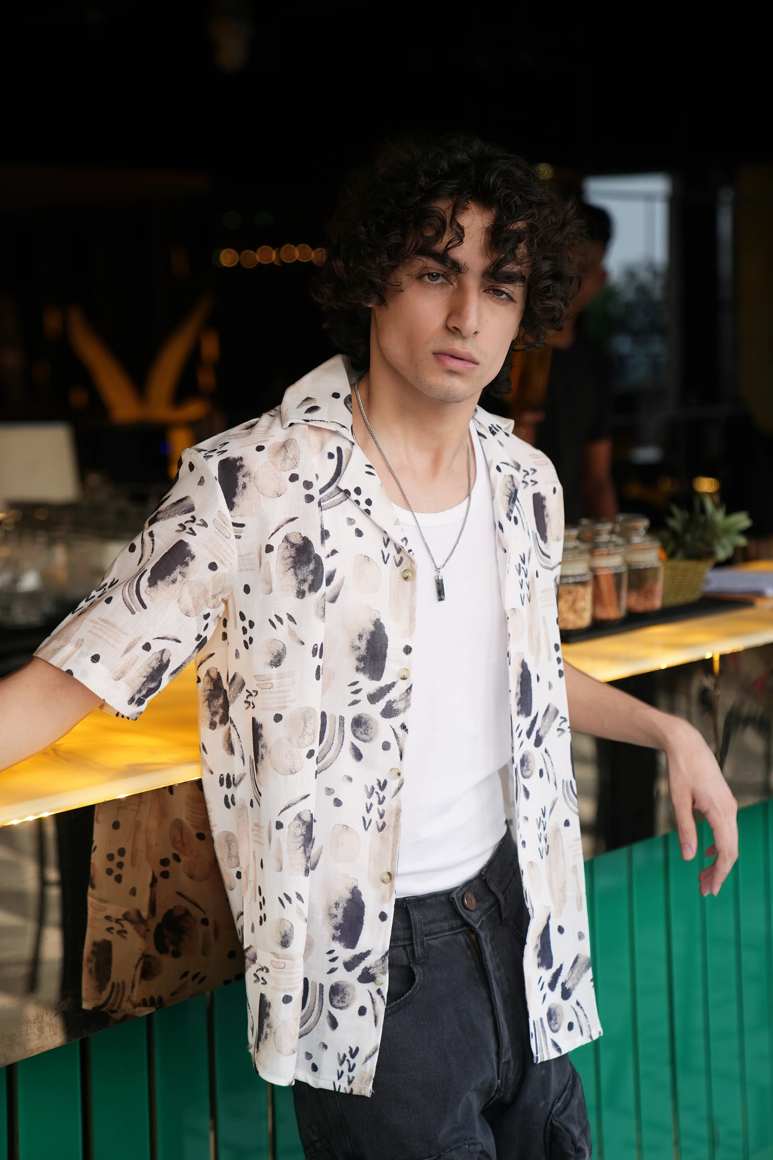 Premium Water Color Splash Print Linen Shirt - Image 3