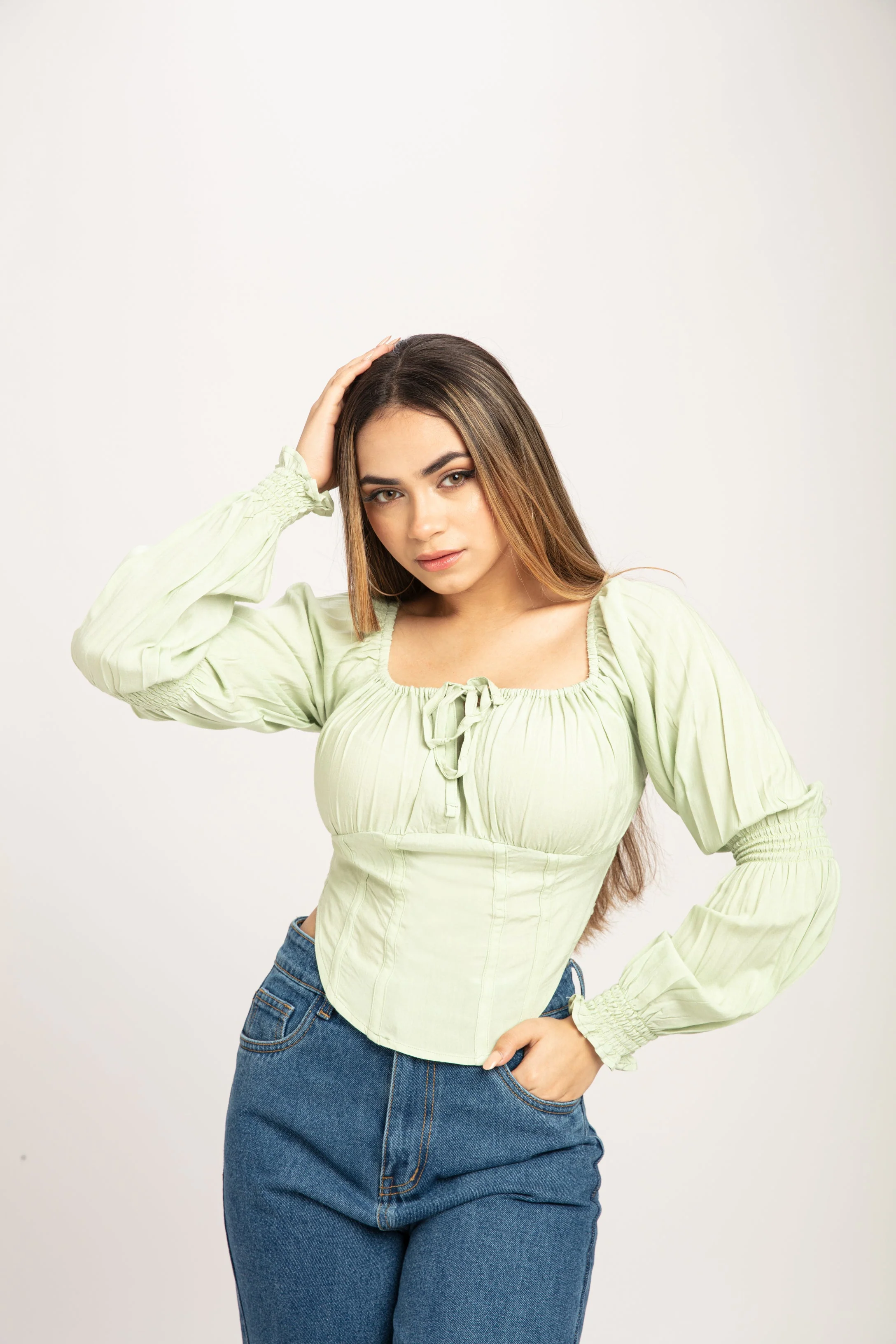 Puff Sleeve Milkmaid Crop Top - Image 5