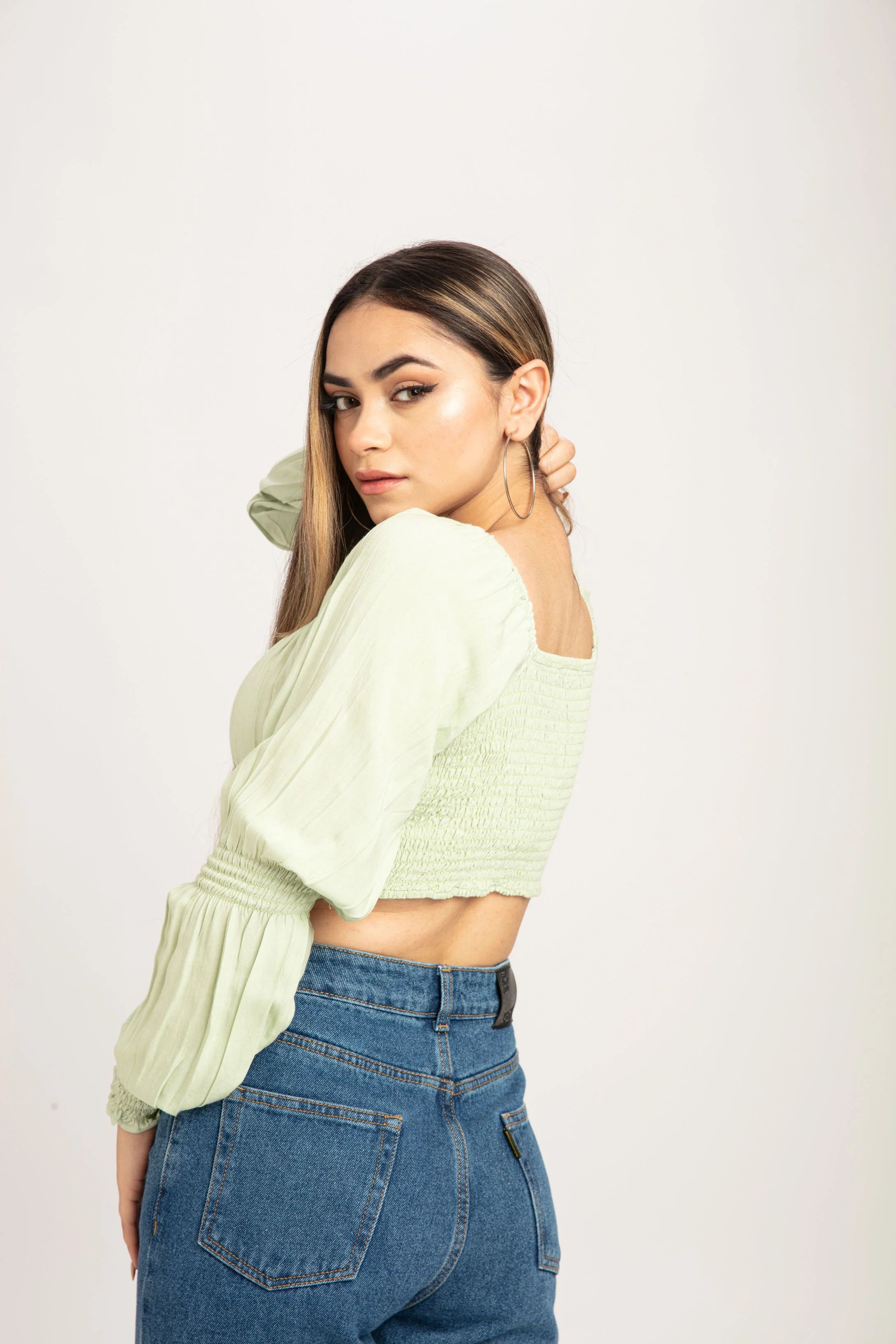 Puff Sleeve Milkmaid Crop Top - Image 6