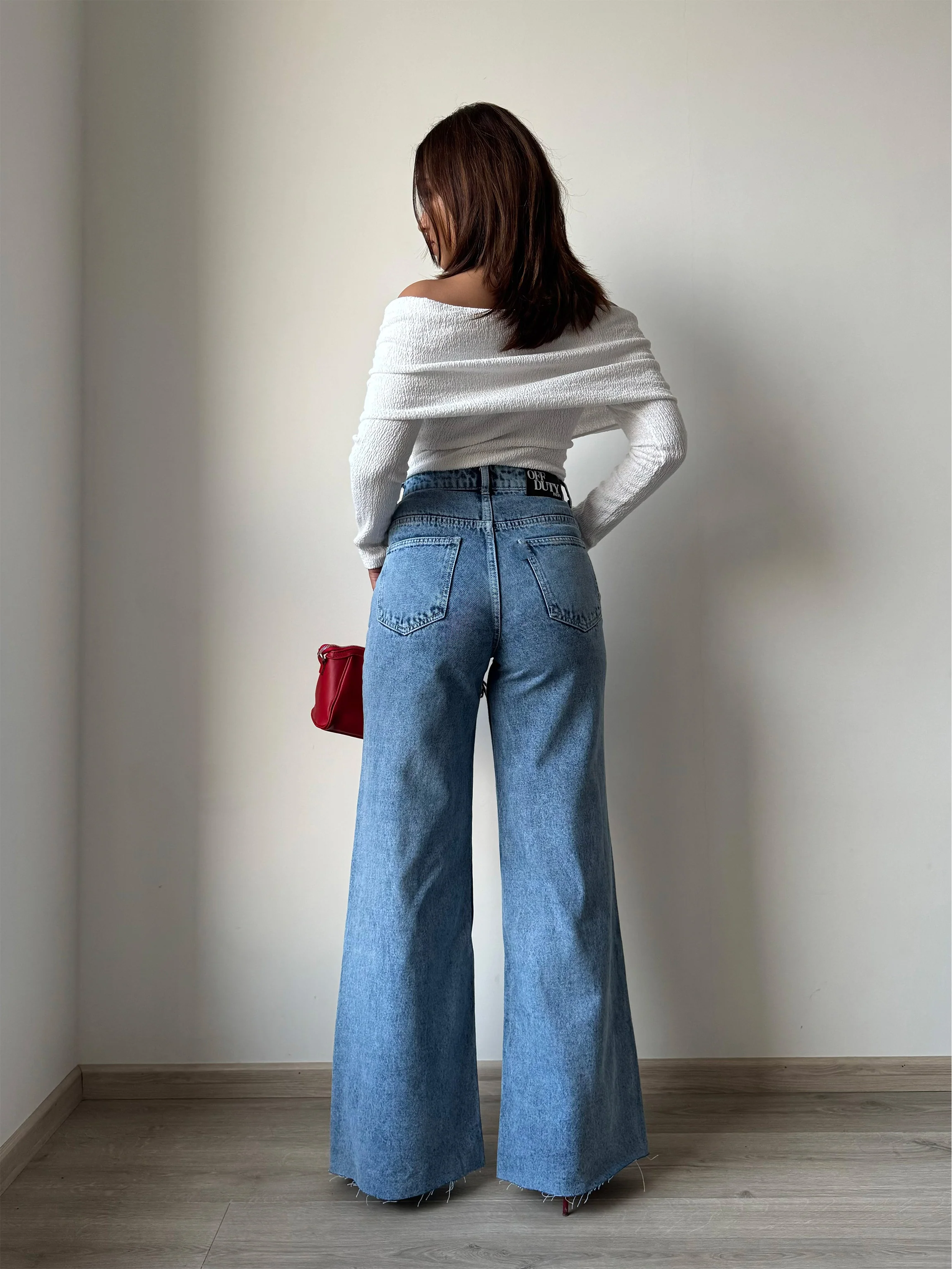 Raw Rip Stone Blue Wide Leg Jeans - Image 2