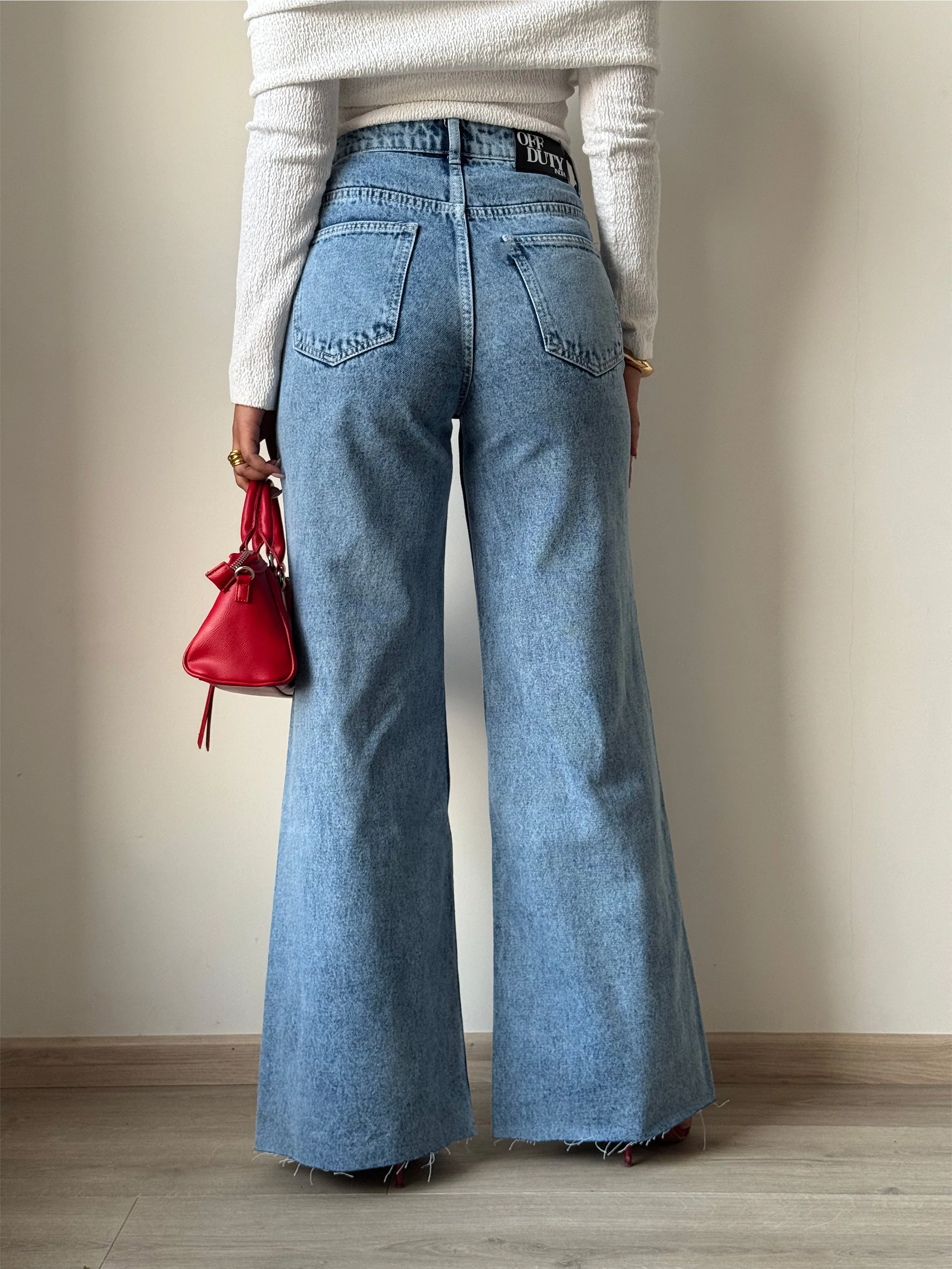 Raw Rip Stone Blue Wide Leg Jeans - Image 5