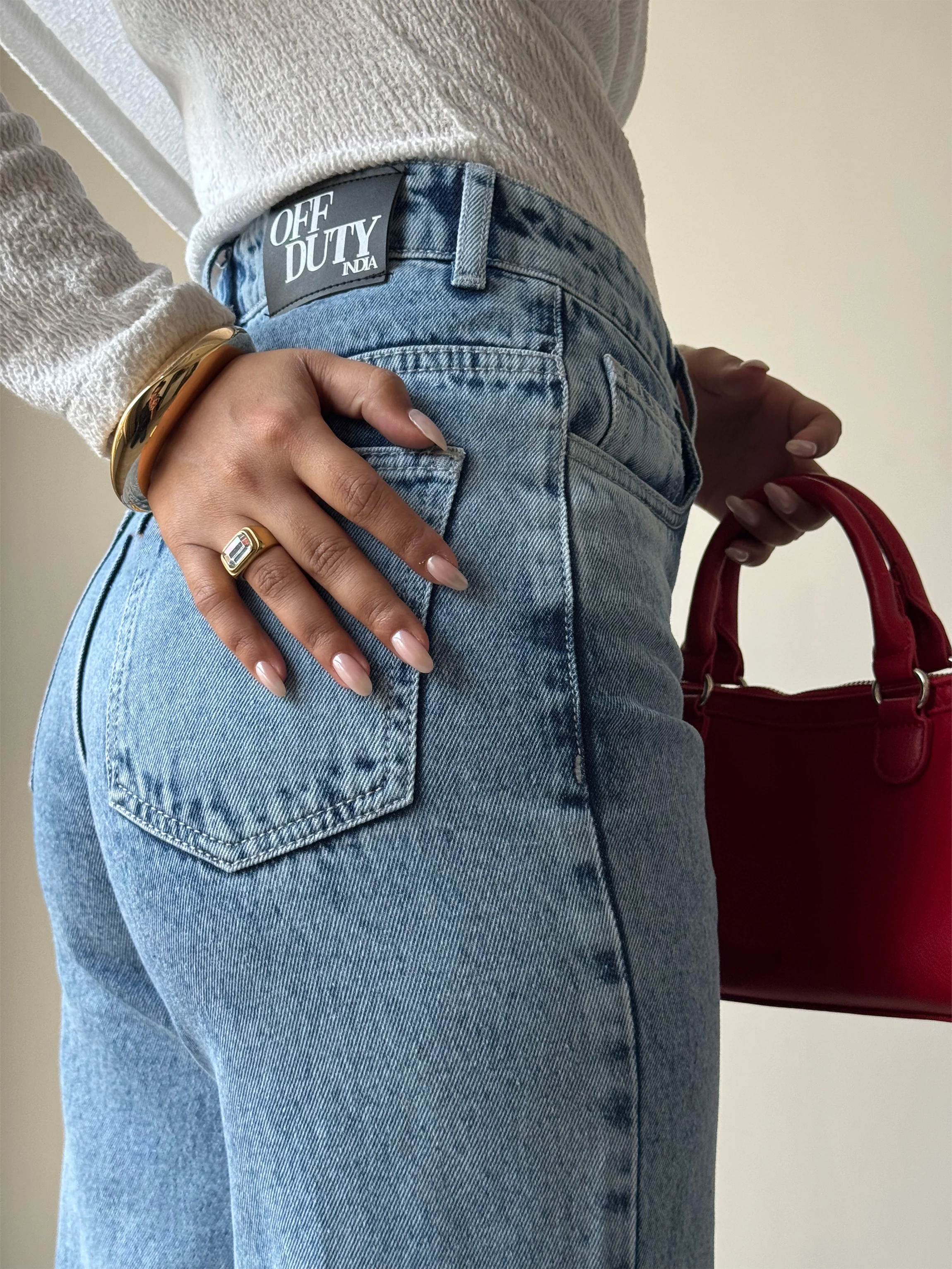 Raw Rip Stone Blue Wide Leg Jeans - Image 6