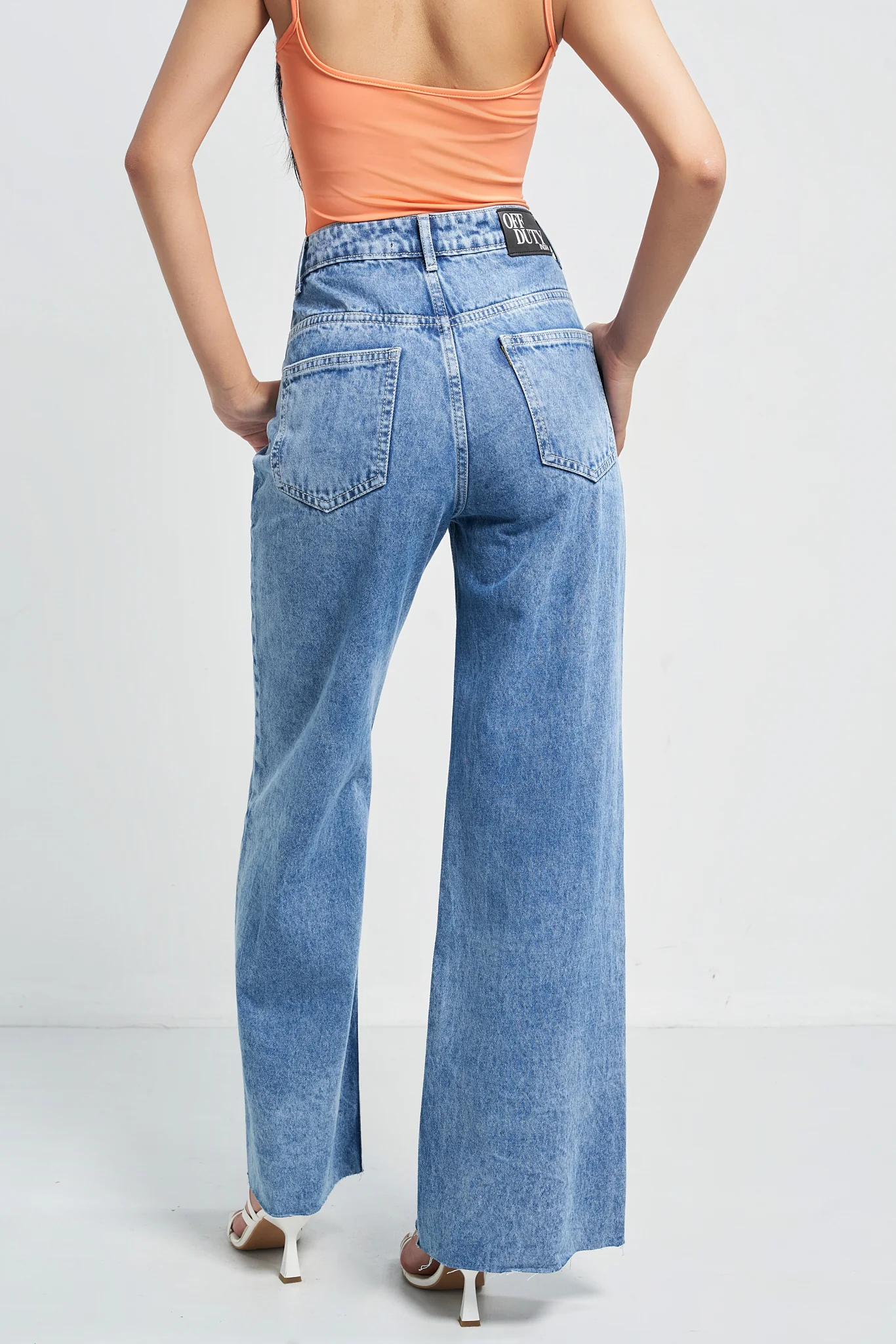 Raw Rip Stone Blue Wide Leg Jeans - Image 9